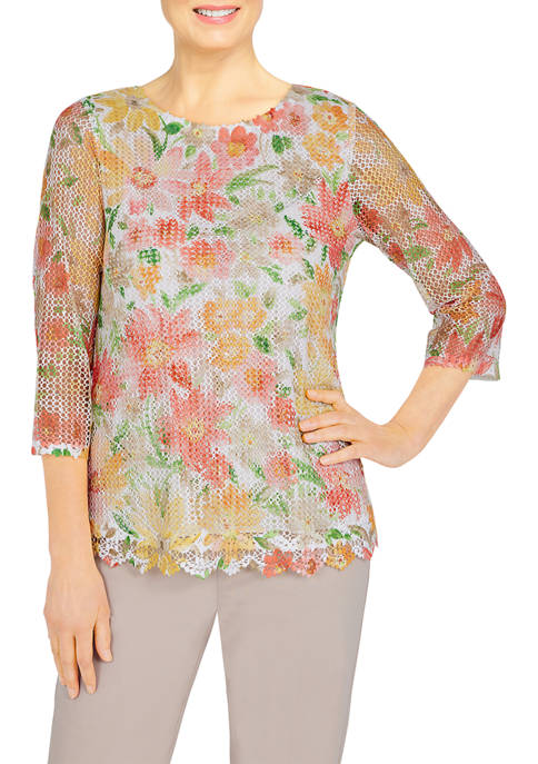 Alfred Dunner Womens Key Largo Floral Texture Knit