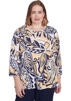 Alfred Dunner Women's Plus Size Block Island Drama Paisley Top, 3X