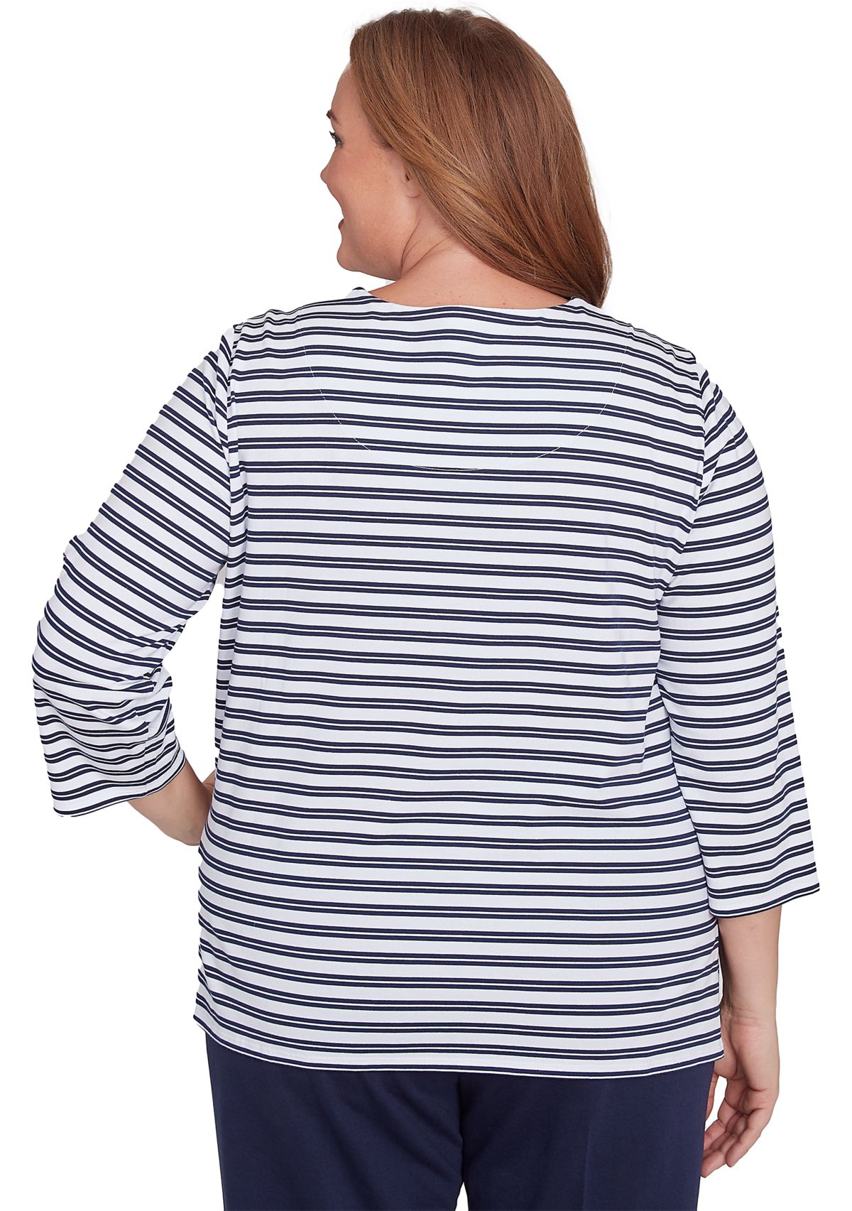 Plus Size Block Island Stripe with Embroidered Yoke Top