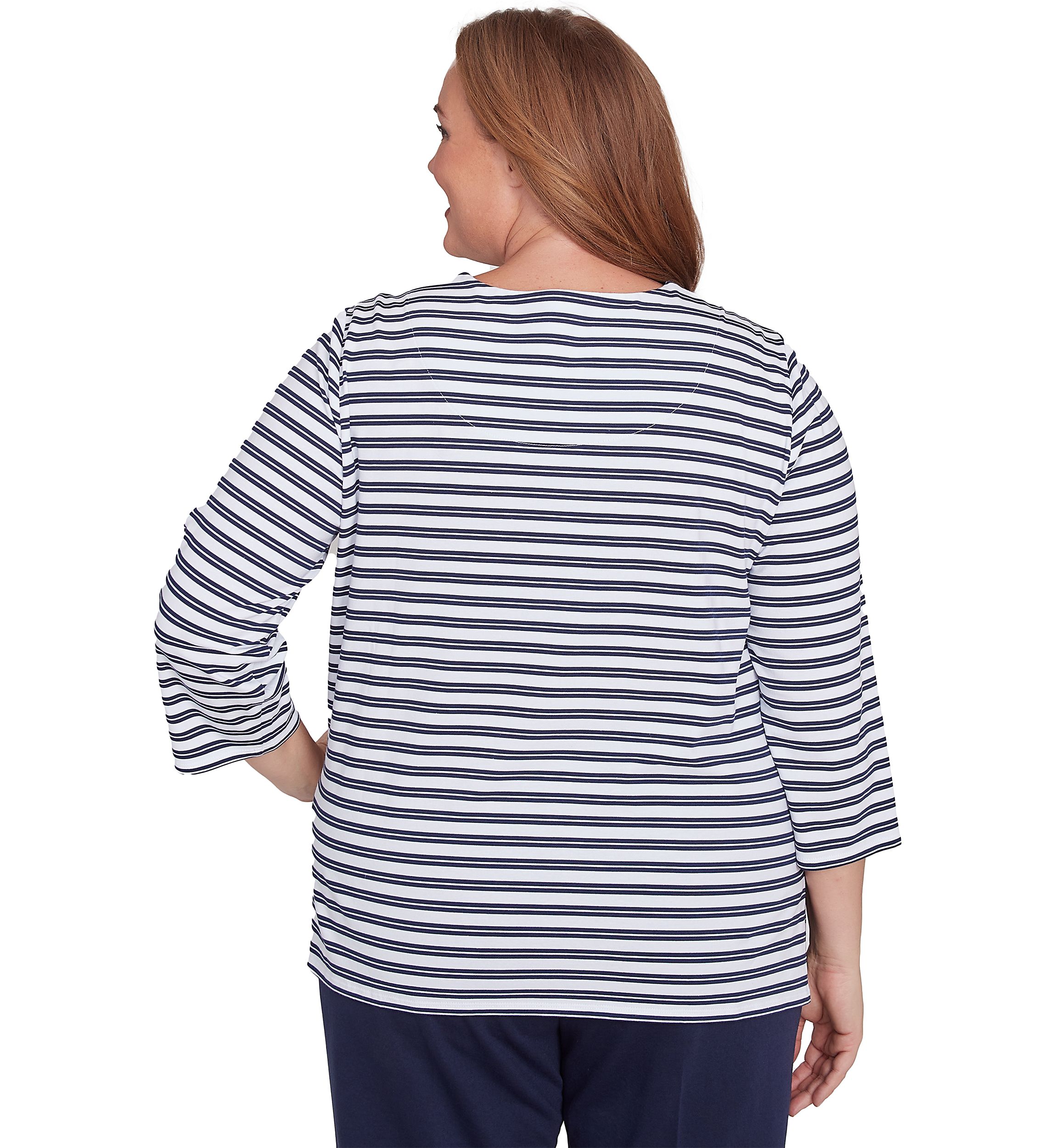 Plus Size Block Island Stripe with Embroidered Yoke Top