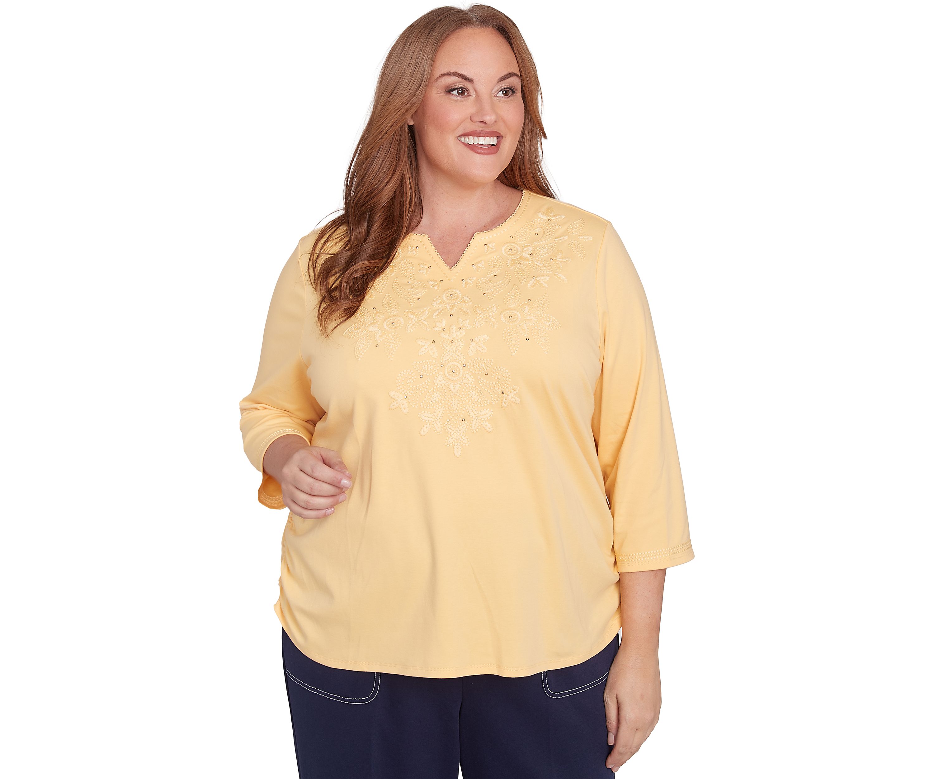 Plus Size Block Island Tonal Embroidered Yoke Top