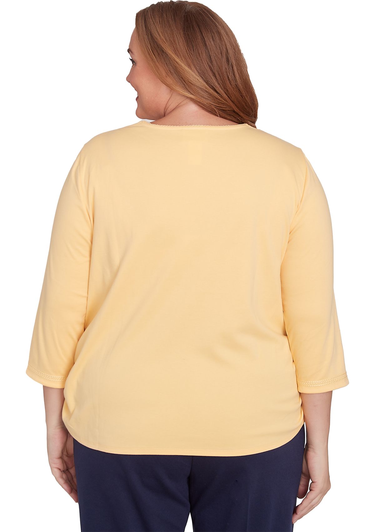 Plus Size Block Island Tonal Embroidered Yoke Top