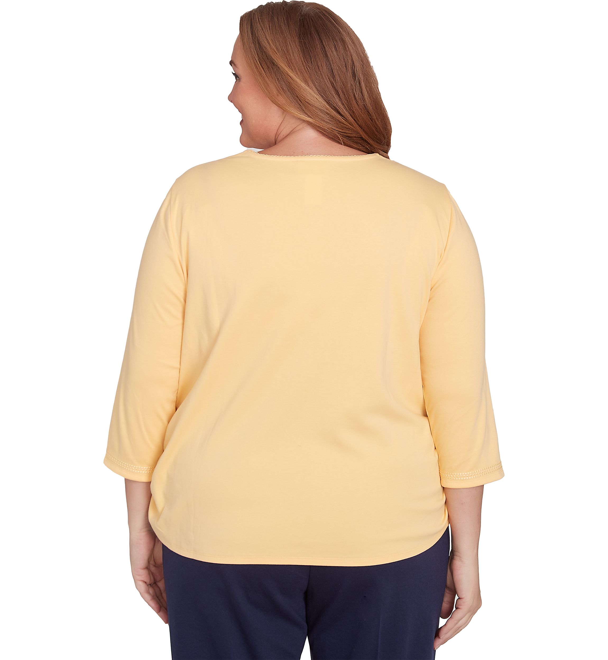 Plus Size Block Island Tonal Embroidered Yoke Top