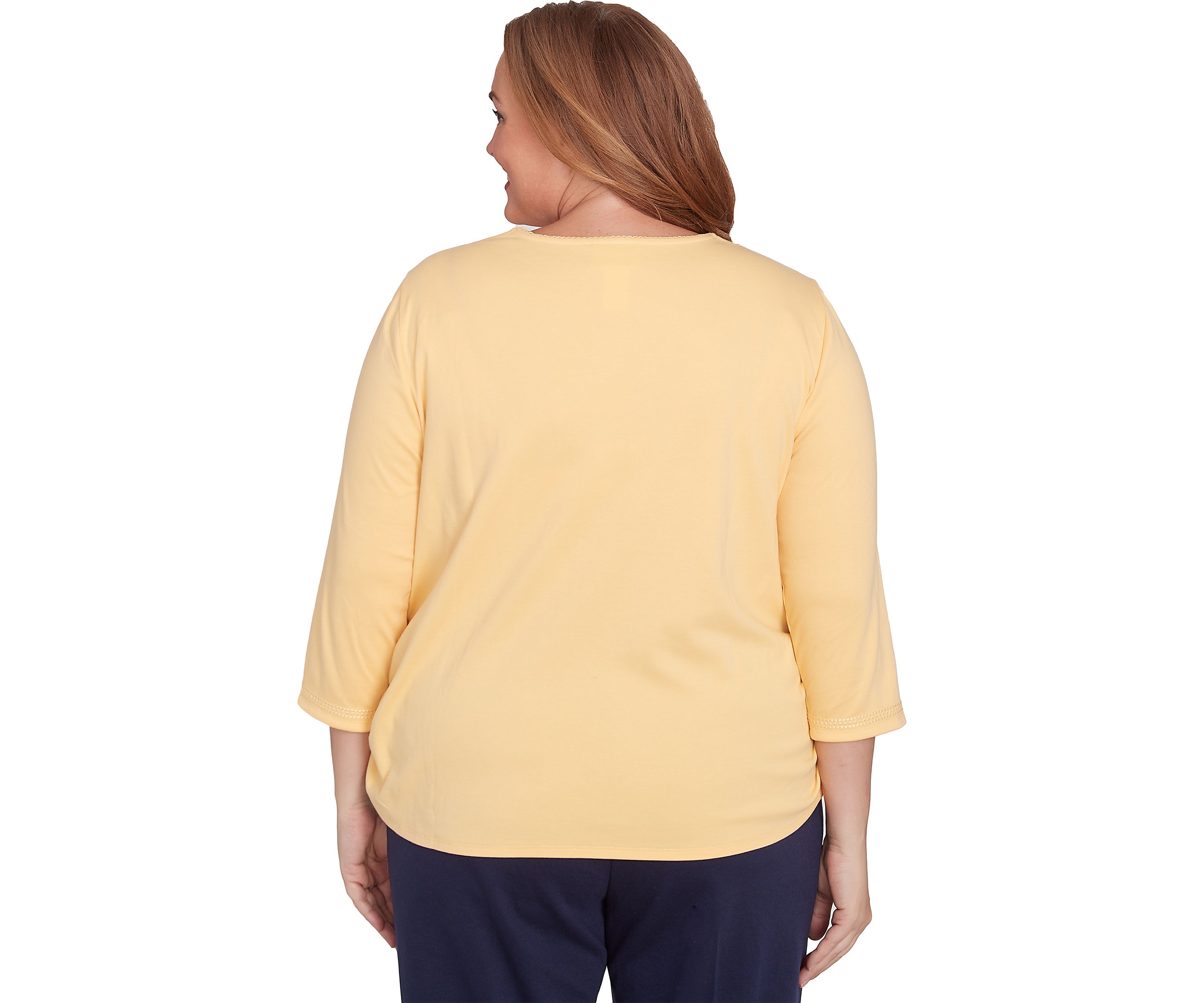 Plus Size Block Island Tonal Embroidered Yoke Top