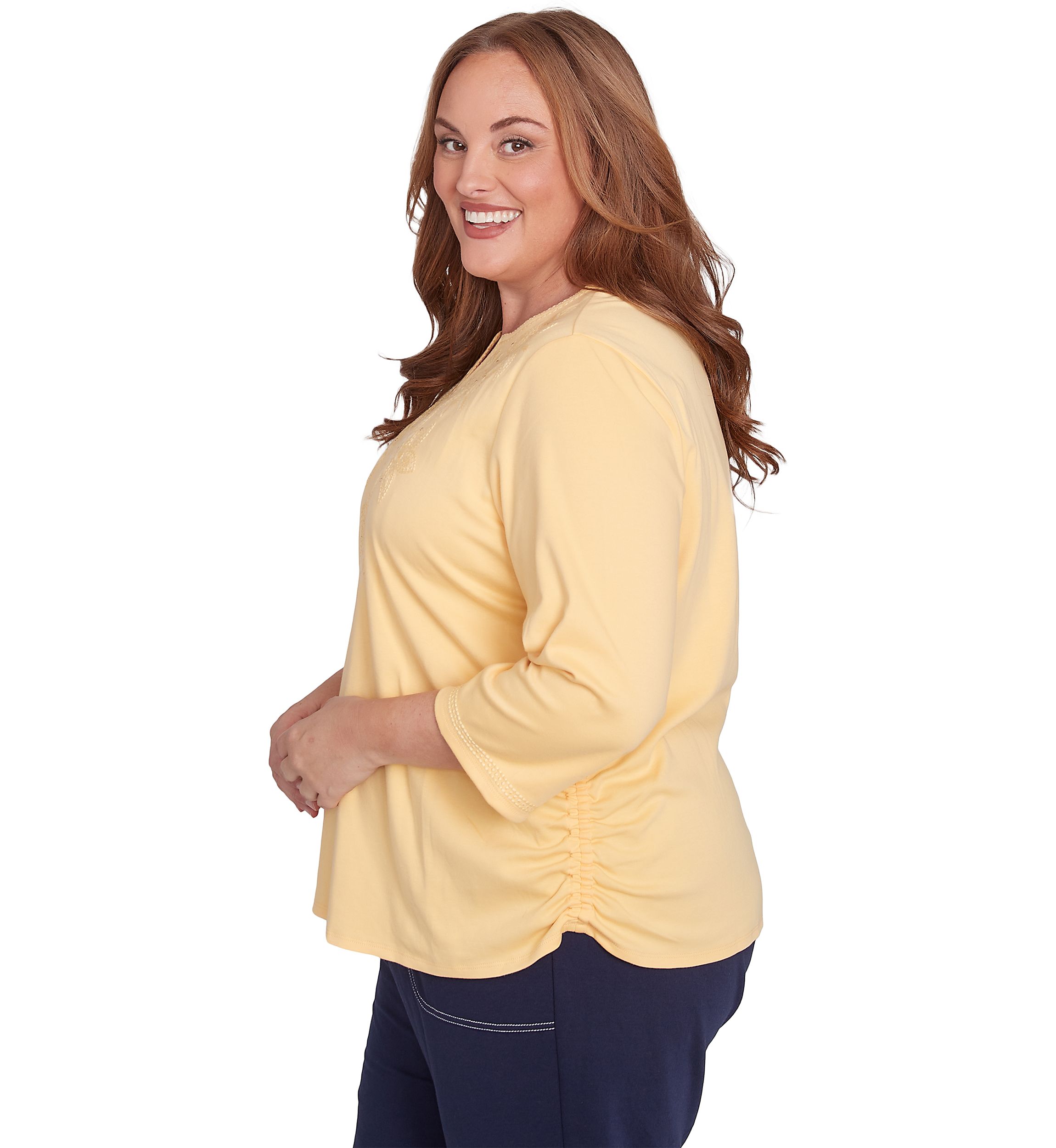 Plus Size Block Island Tonal Embroidered Yoke Top