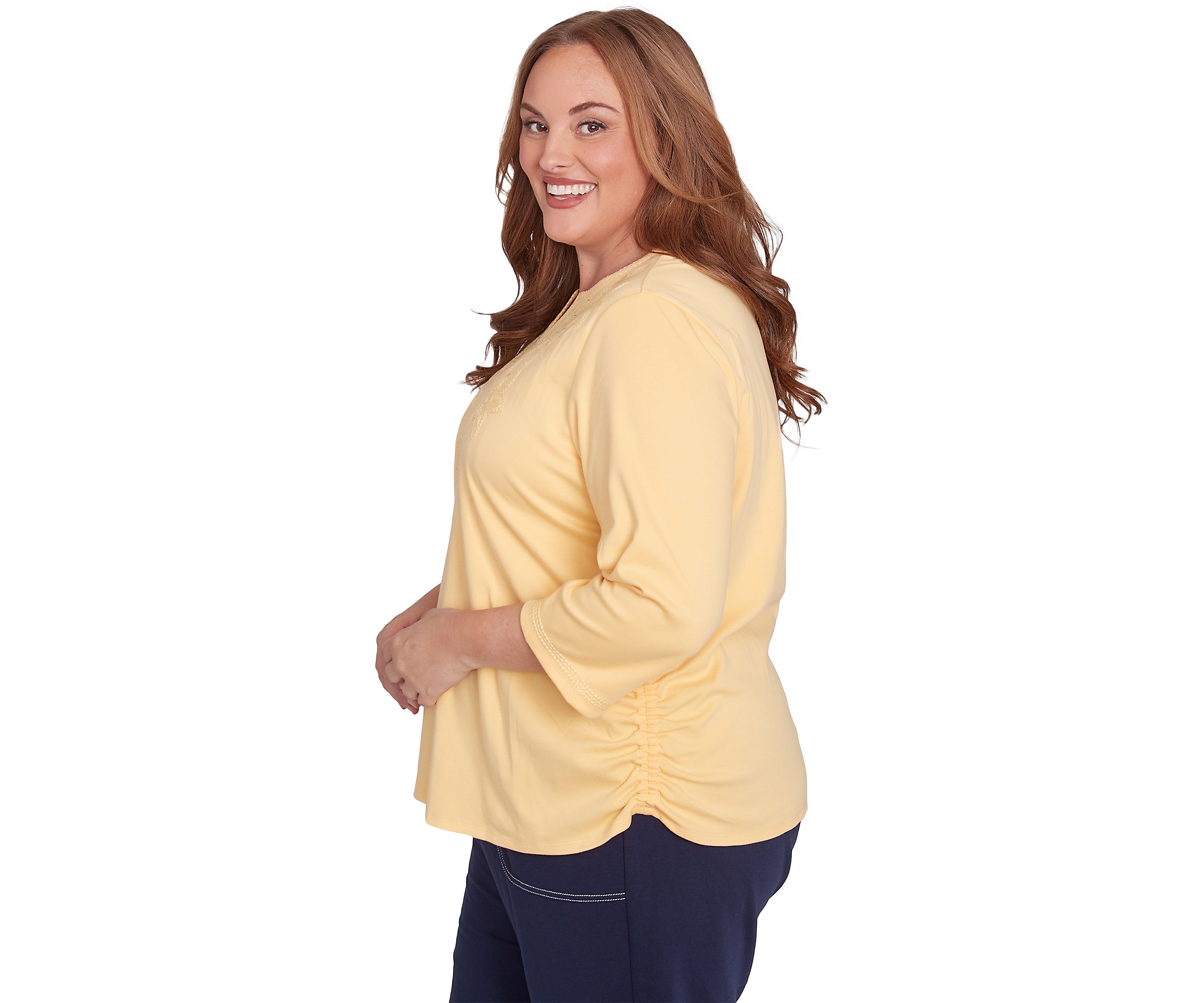 Plus Size Block Island Tonal Embroidered Yoke Top