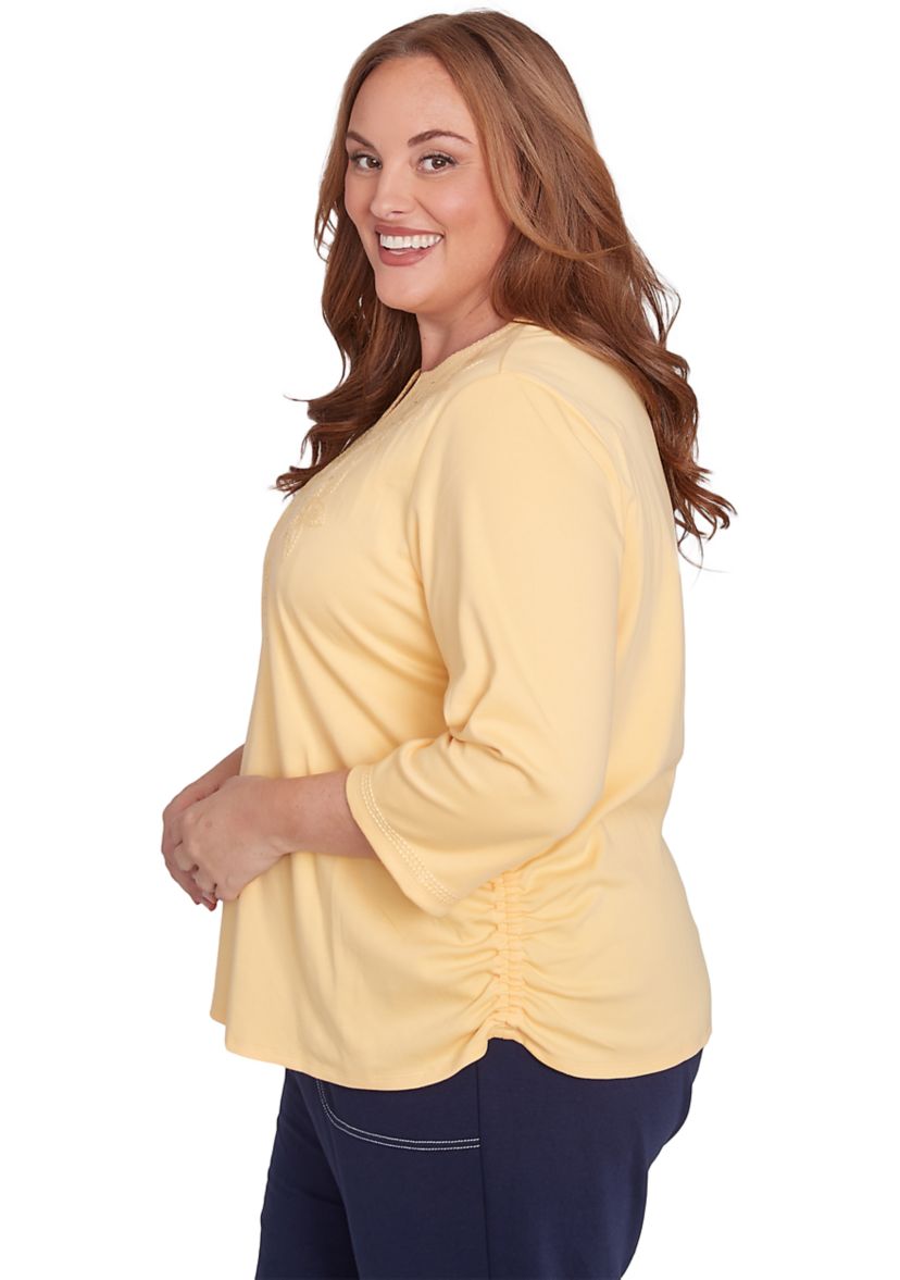 Plus Size Block Island Tonal Embroidered Yoke Top