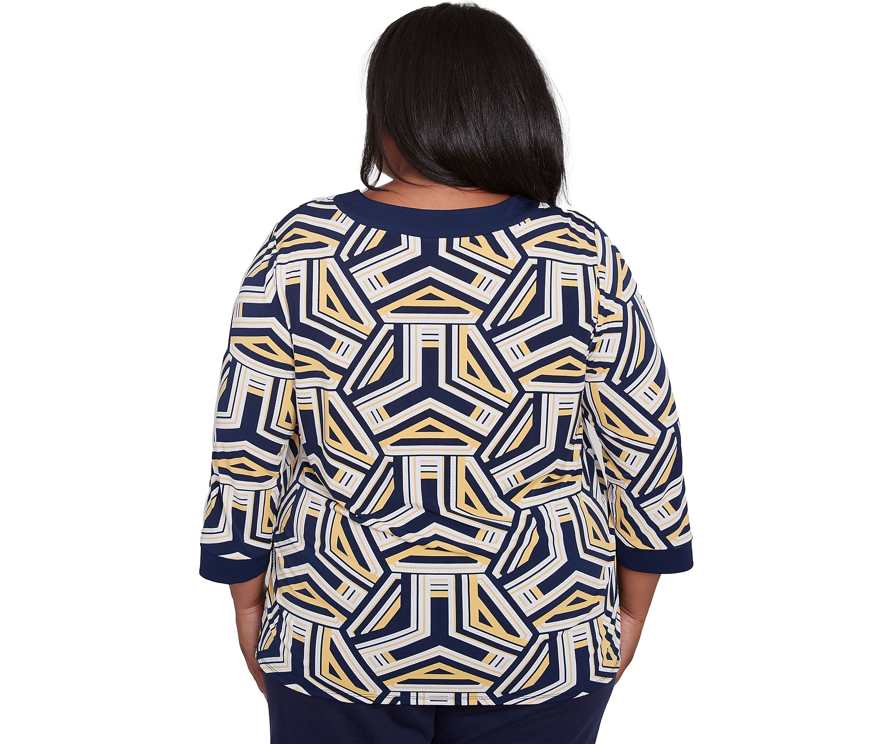 Plus Size Block Island Geometric with Grommet Trim Top 