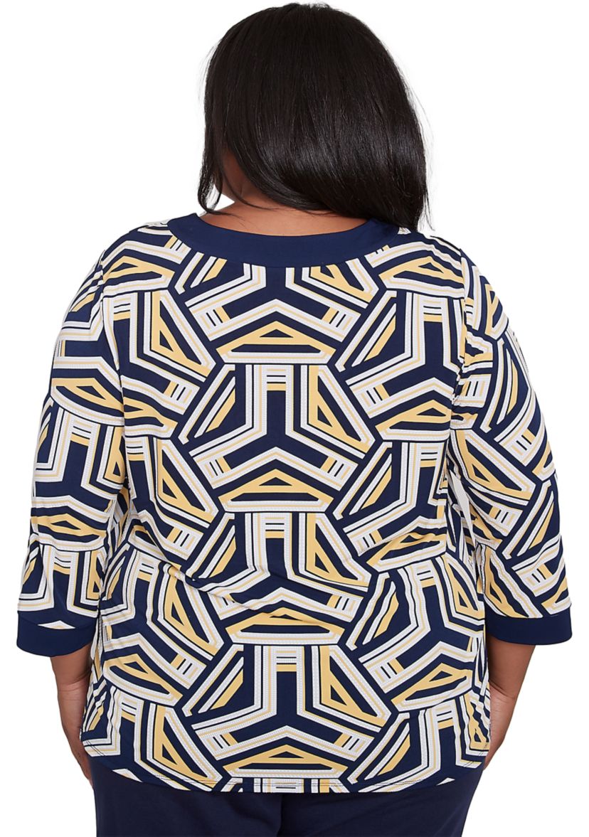 Plus Size Block Island Geometric with Grommet Trim Top 