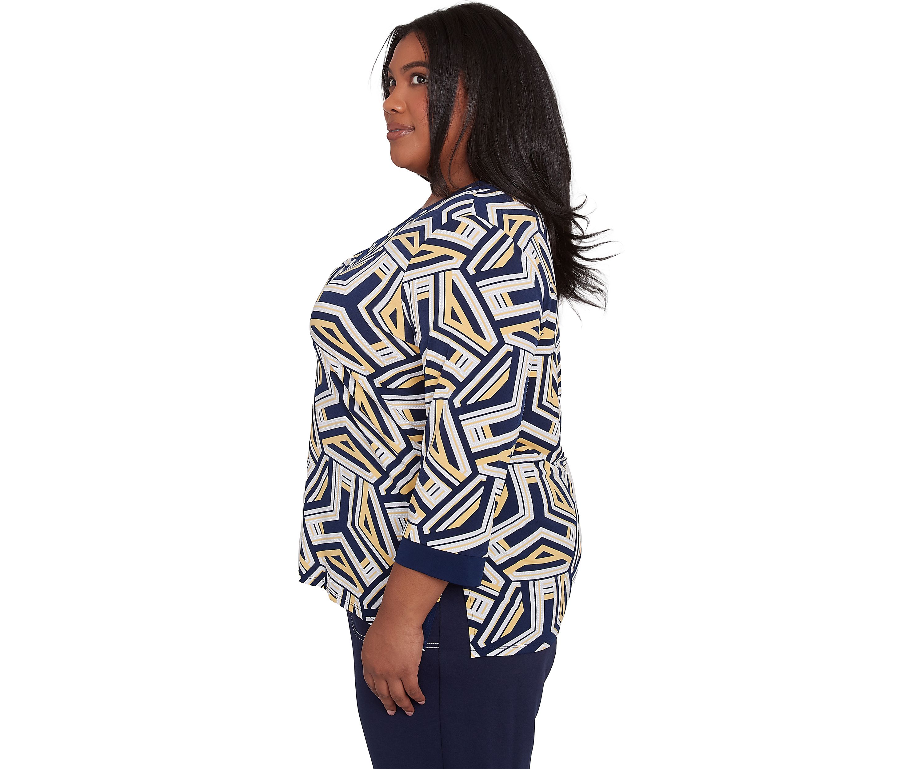 Plus Size Block Island Geometric with Grommet Trim Top 