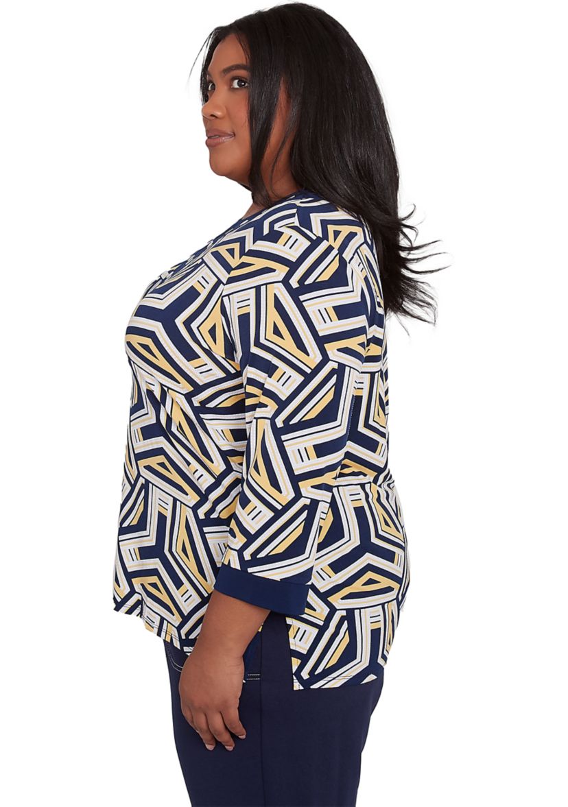 Plus Size Block Island Geometric with Grommet Trim Top 