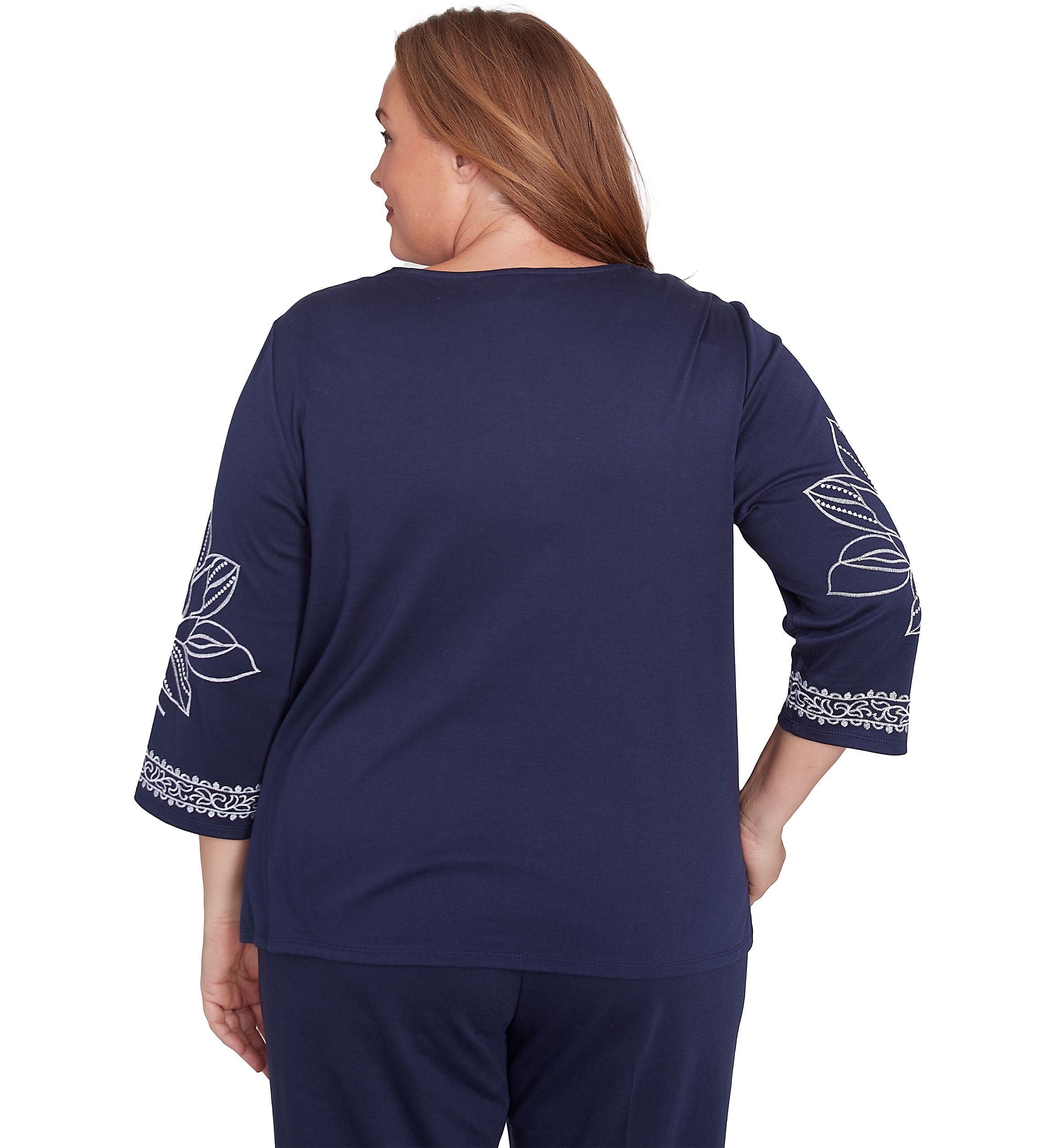 Plus Size Block Island Exploded Floral Embroidery Top