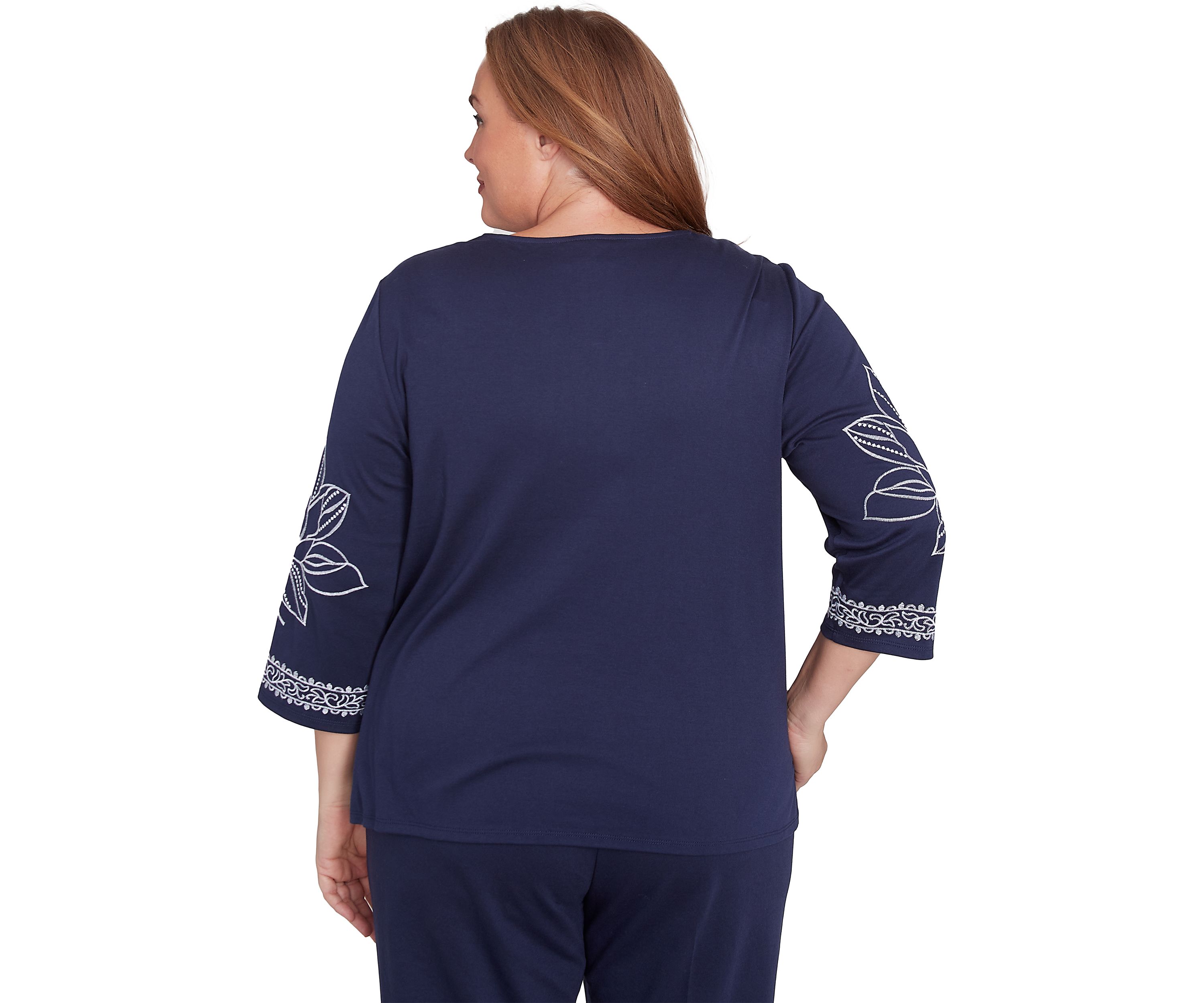 Plus Size Block Island Exploded Floral Embroidery Top