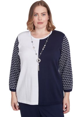 Alfred Dunner Women's Plus Size Block Island Color Block Sweater, 2X