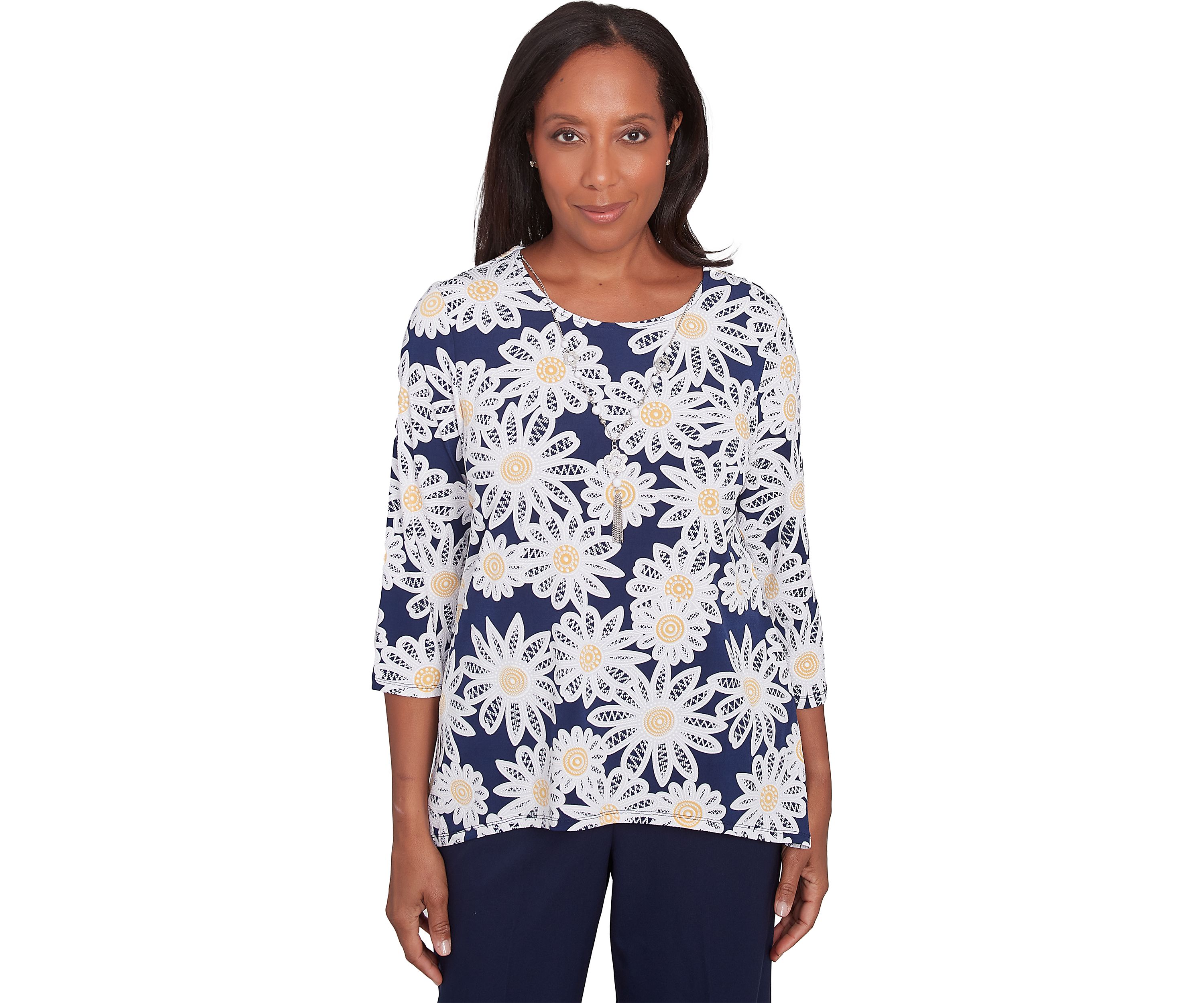 Petite Block Island Daisies Puff Print Top 