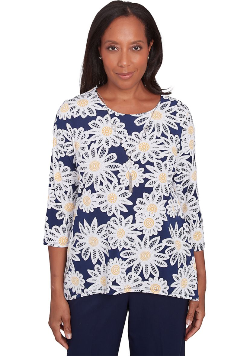 Petite Block Island Daisies Puff Print Top 
