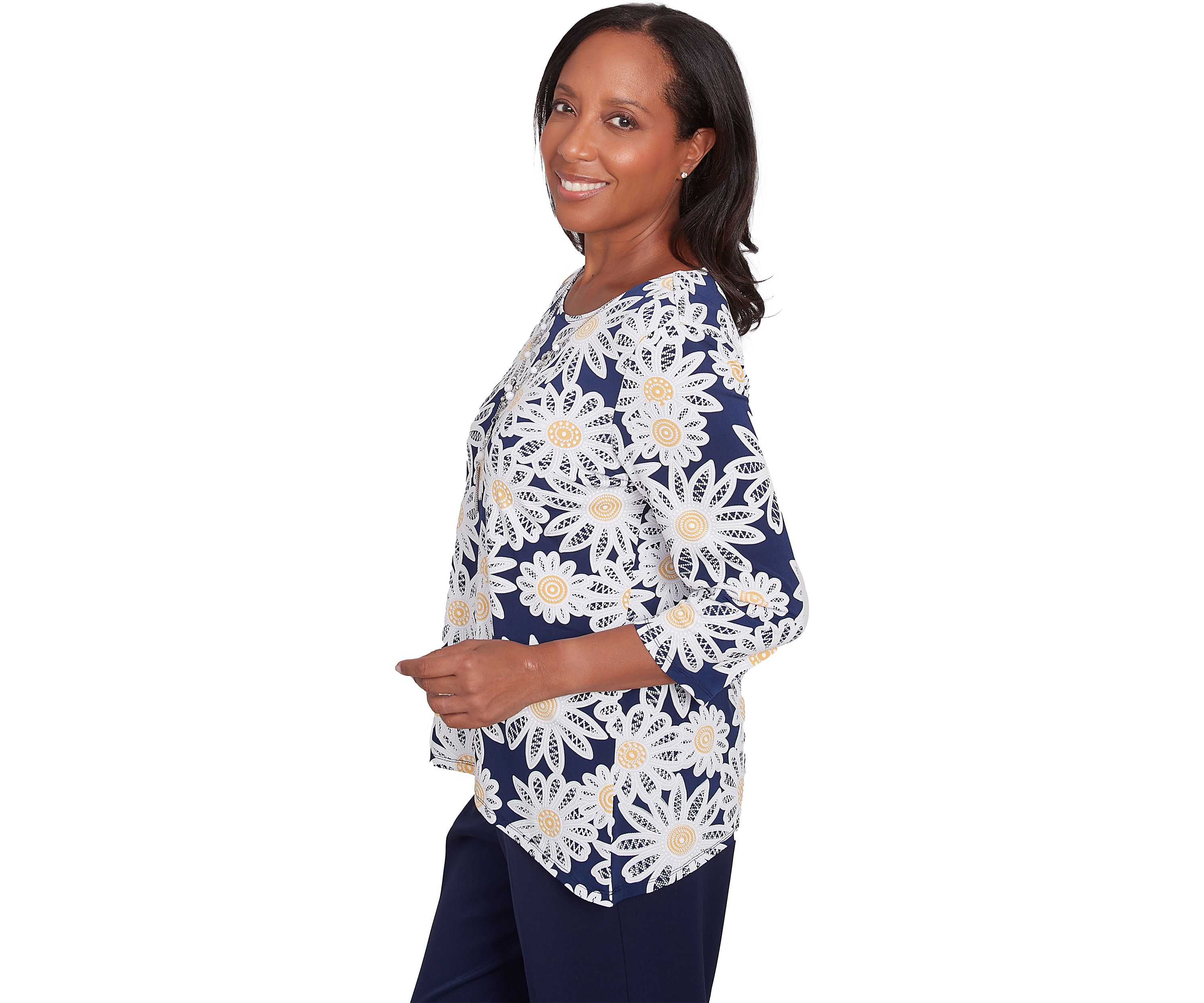 Petite Block Island Daisies Puff Print Top 