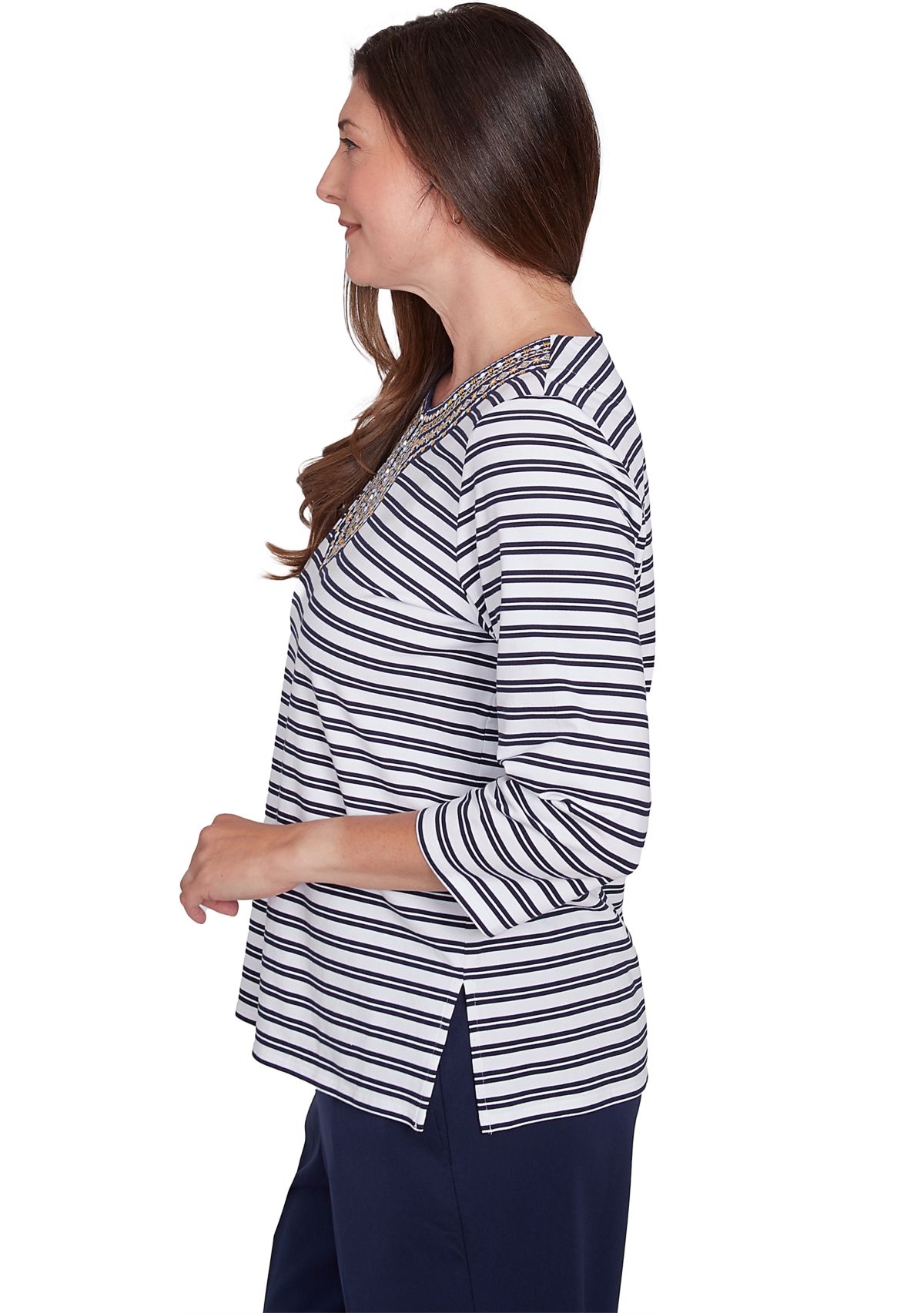 Petite Block Island Stripe with Embroidered Yoke Top 