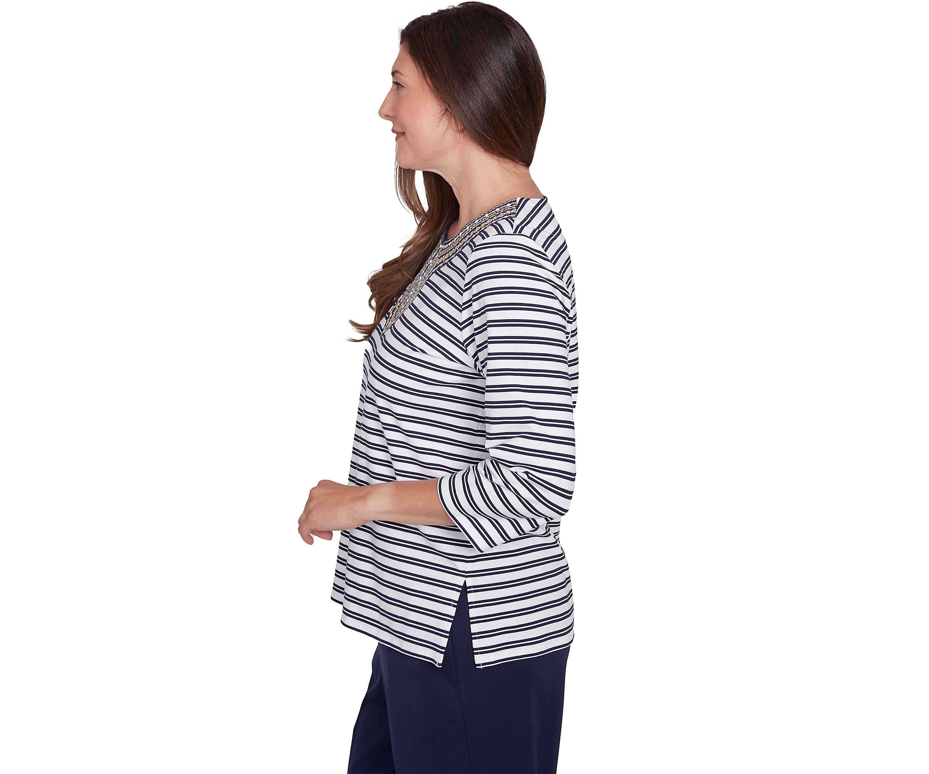 Petite Block Island Stripe with Embroidered Yoke Top 