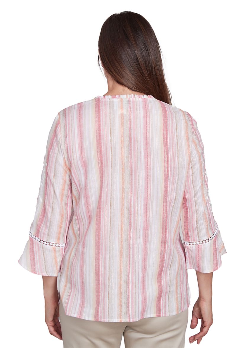 Womens Lurex Stripe Top with Embroidered Sleeves