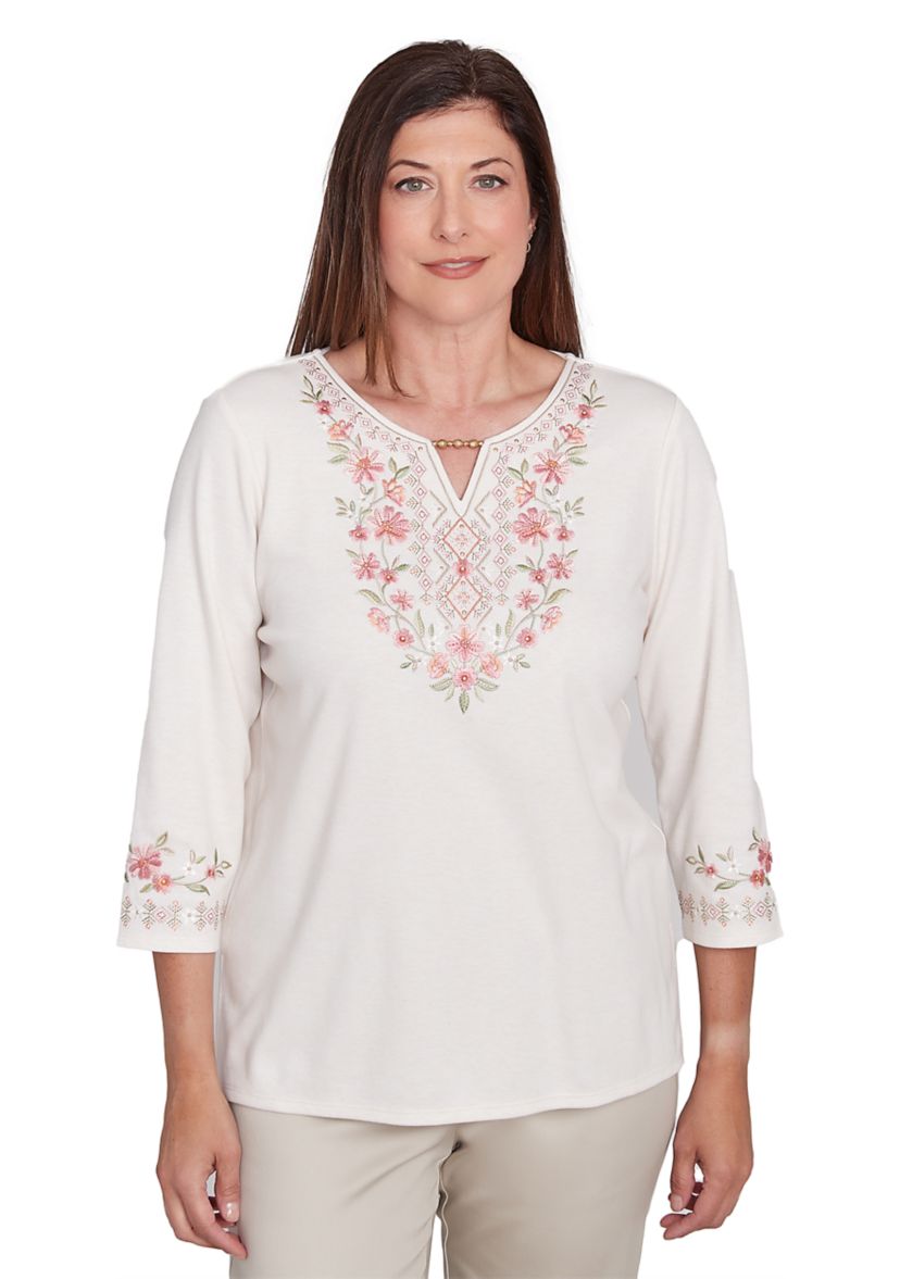 Womens Yoke Embroidery Top