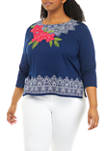 Womens Happy Hour Floral Medallion Knit Top