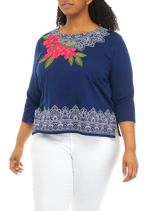Alfred Dunner Womens Happy Hour Floral Medallion Knit