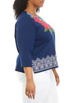 Womens Happy Hour Floral Medallion Knit Top