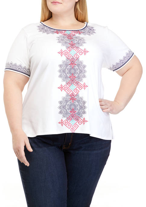 Alfred Dunner Plus Size Medallion Center Knit Top