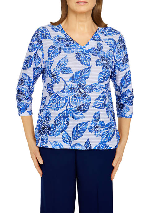Alfred Dunner Petite Mosaic Floral Top
