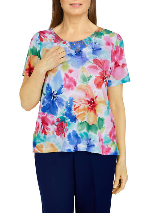 Alfred Dunner Petite Watercolor Floral Top
