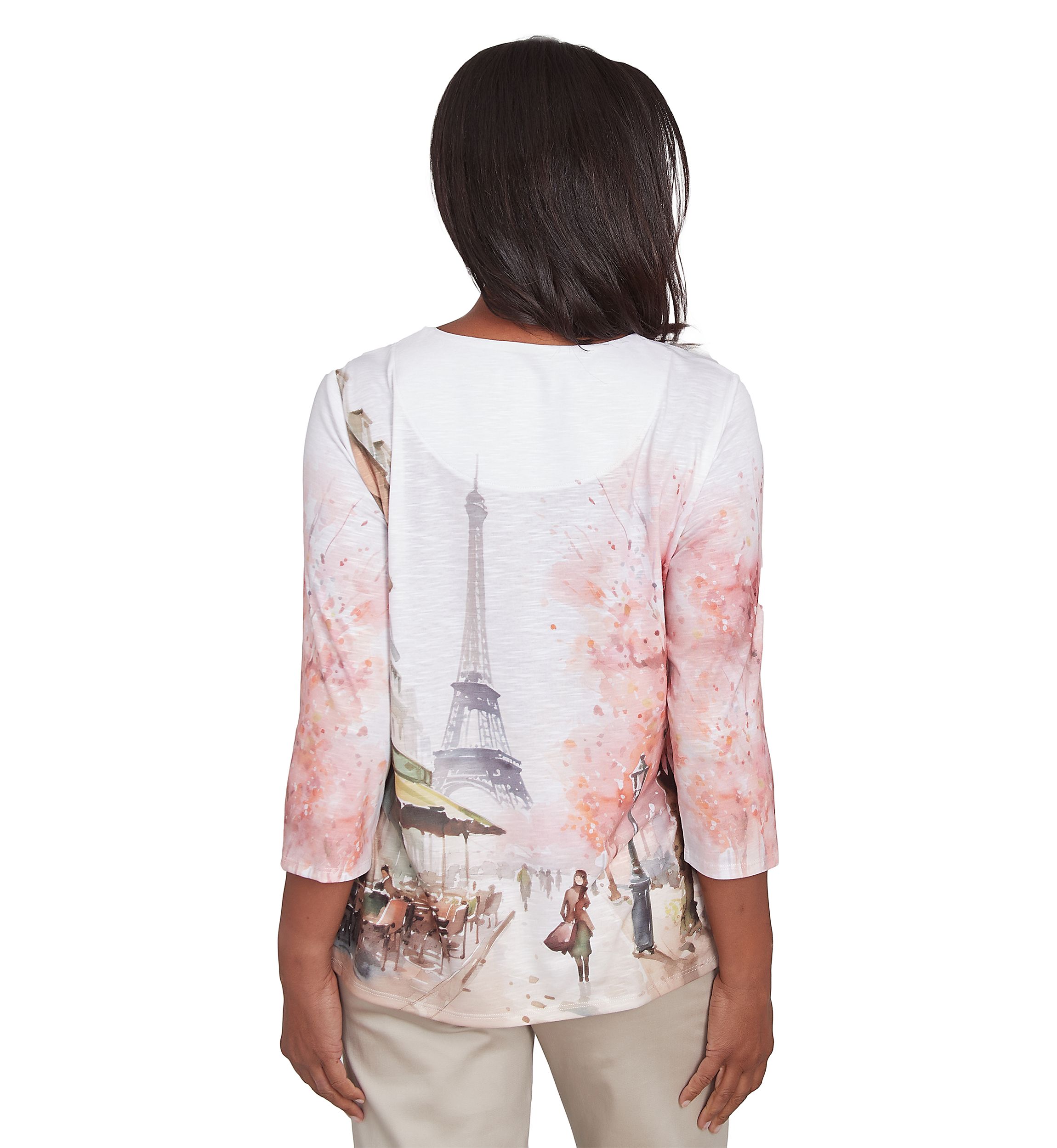 Petite 3/4 Sleeve Paris Scene Knit Top