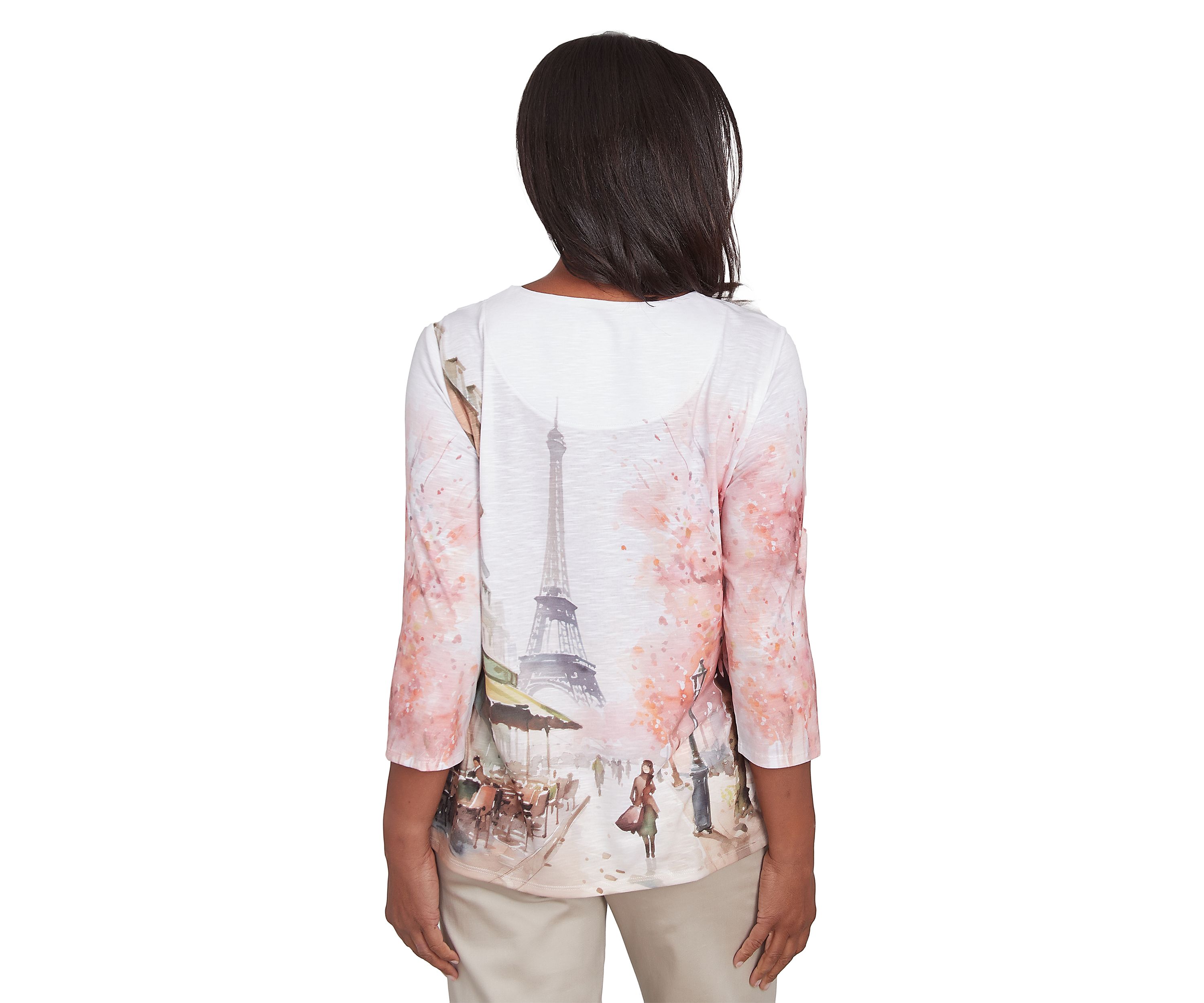 Petite 3/4 Sleeve Paris Scene Knit Top