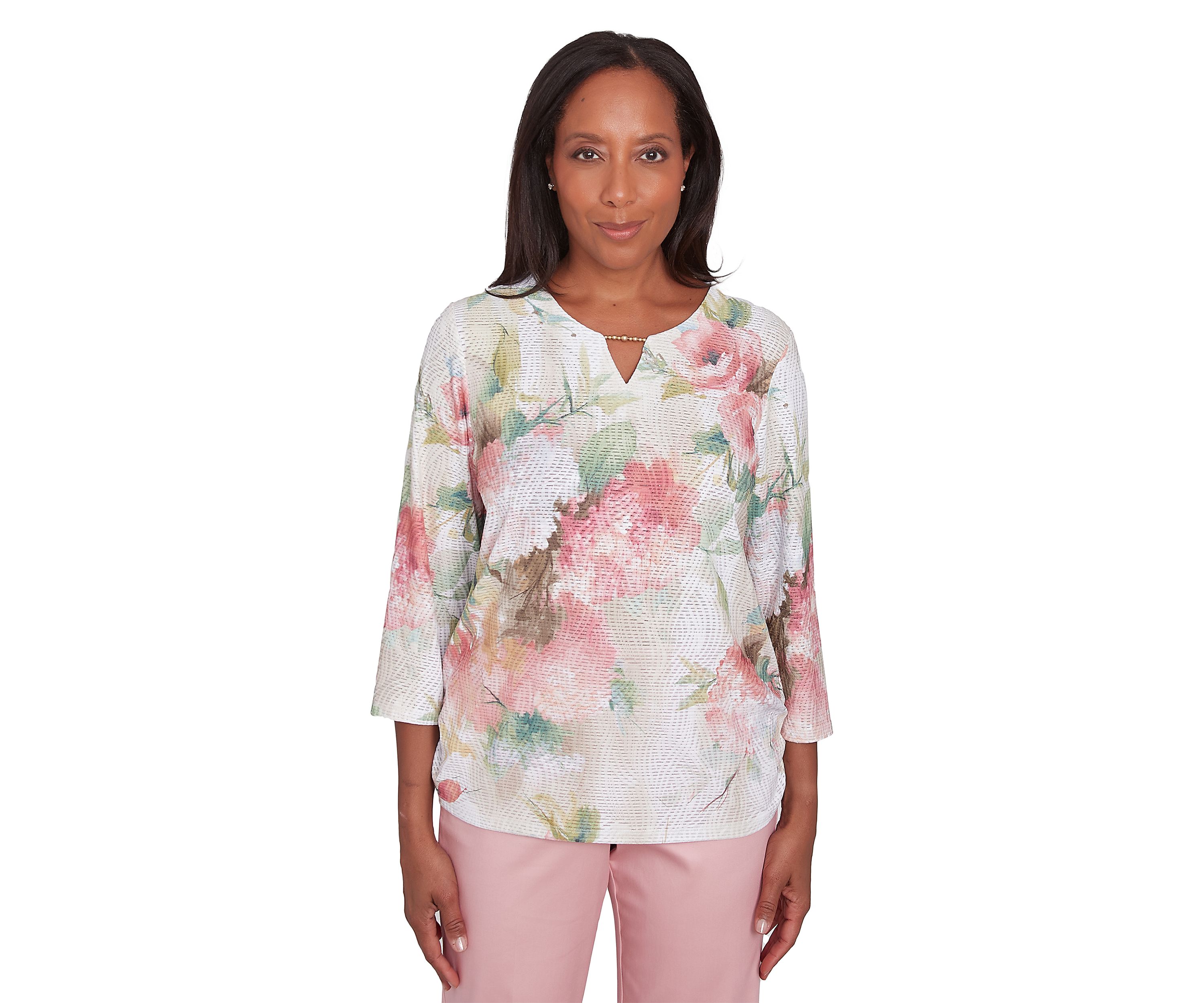 Petite 3/4 Sleeve Hydrangea Knit Top