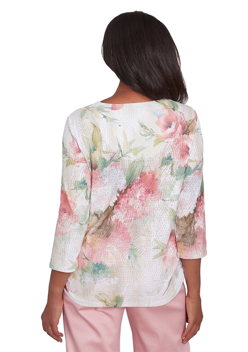 Petite 3/4 Sleeve Hydrangea Knit Top