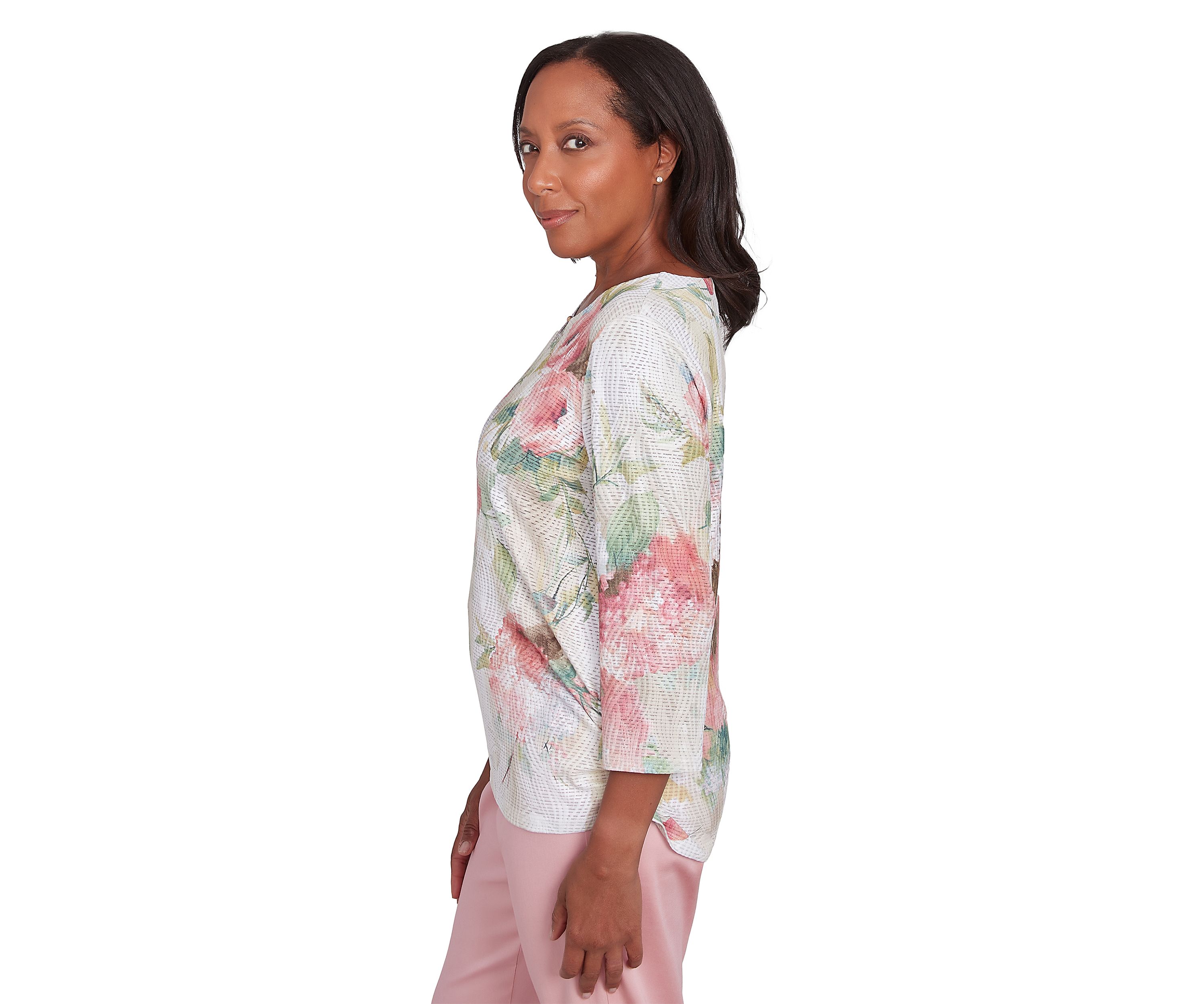 Petite 3/4 Sleeve Hydrangea Knit Top