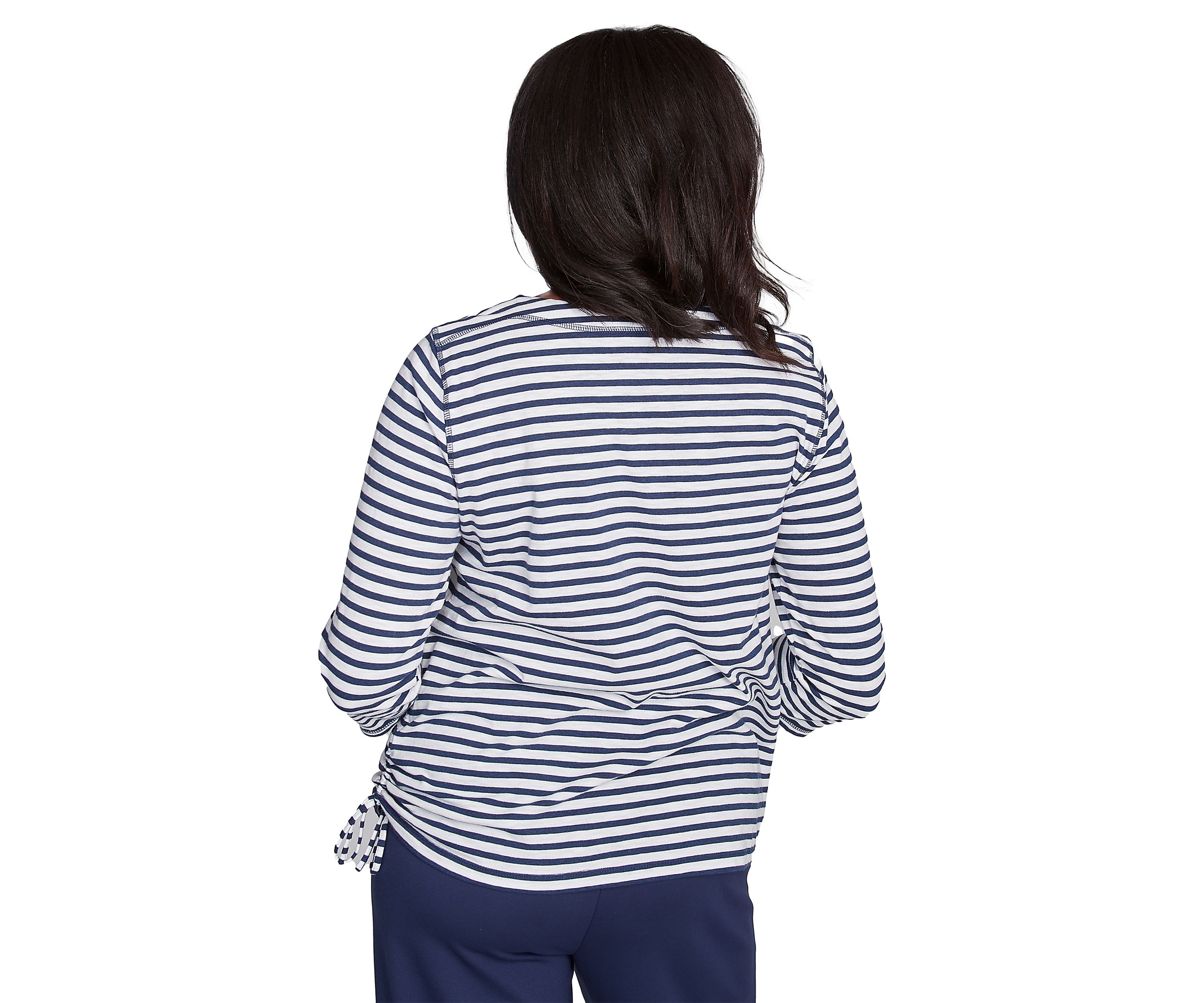 Womens Free Spirit Stripe Embroidered Butterflies Top