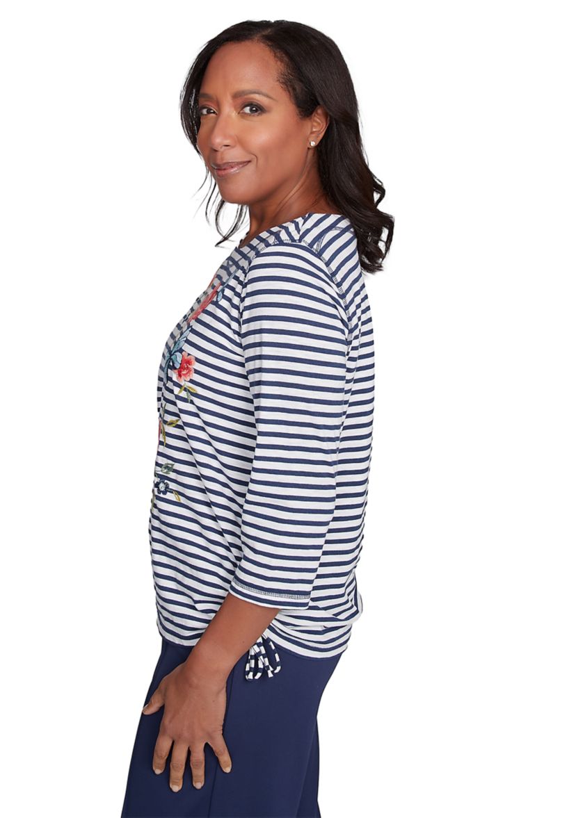 Womens Free Spirit Stripe Embroidered Butterflies Top