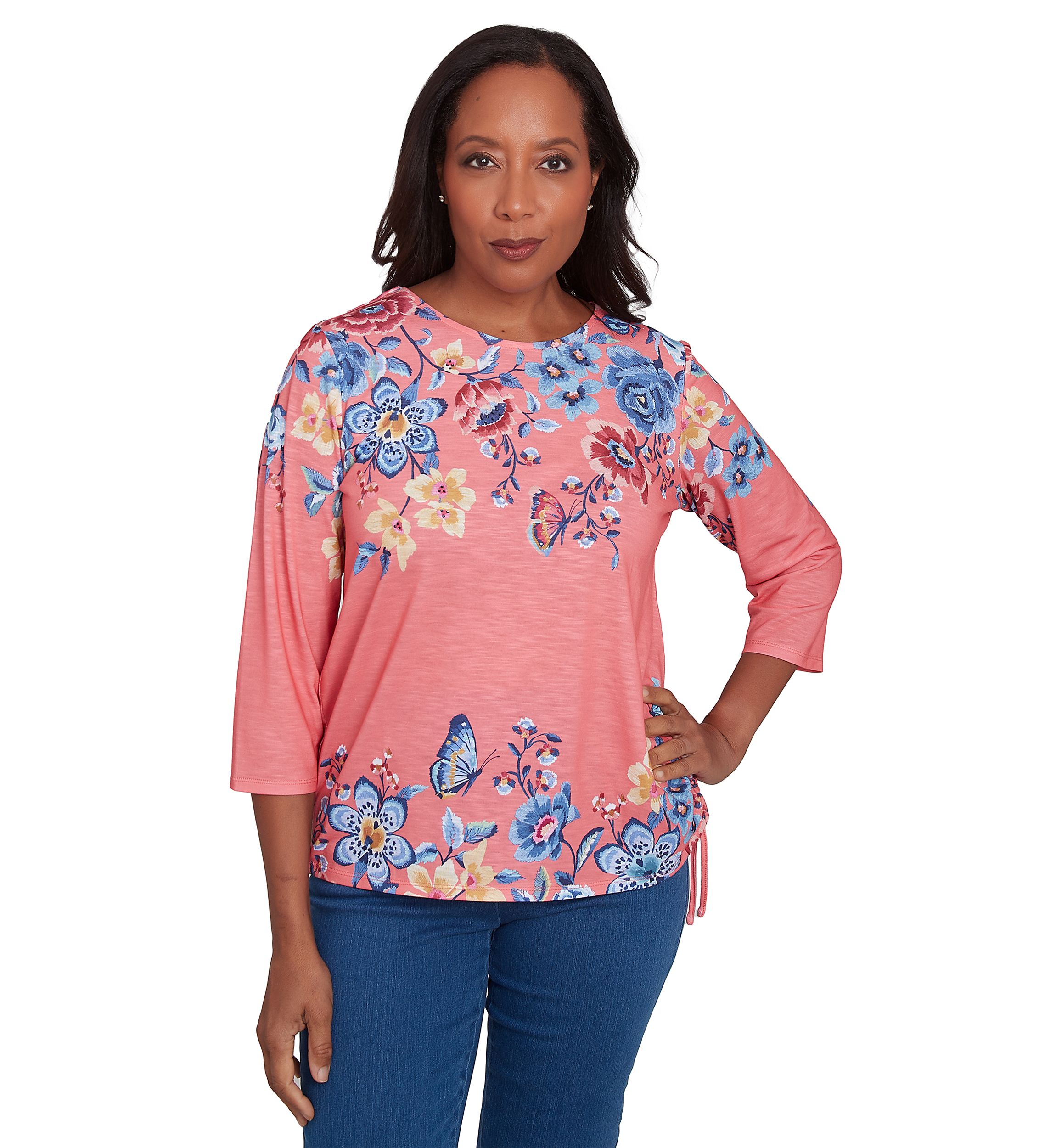 Womens Free Spirit Drama Placed Floral Print Top