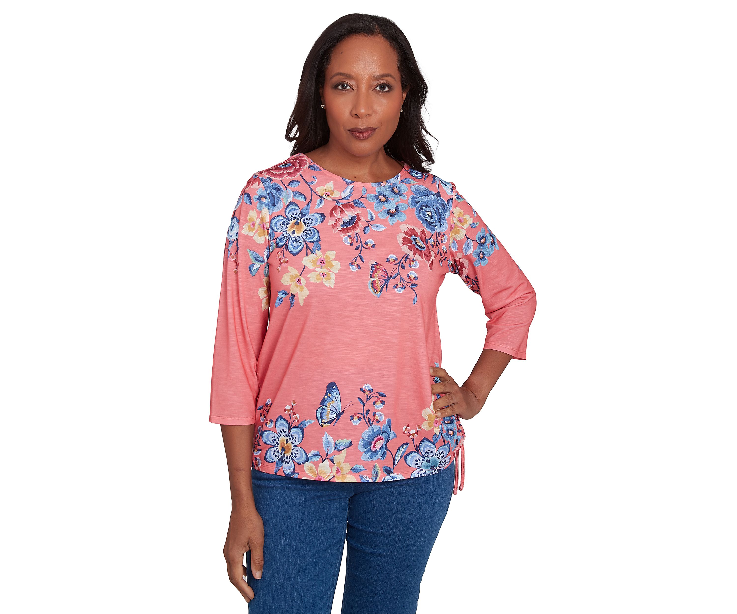 Womens Free Spirit Drama Placed Floral Print Top