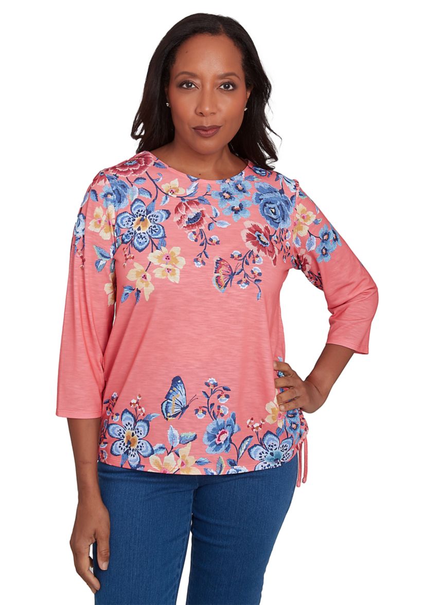 Womens Free Spirit Drama Placed Floral Print Top