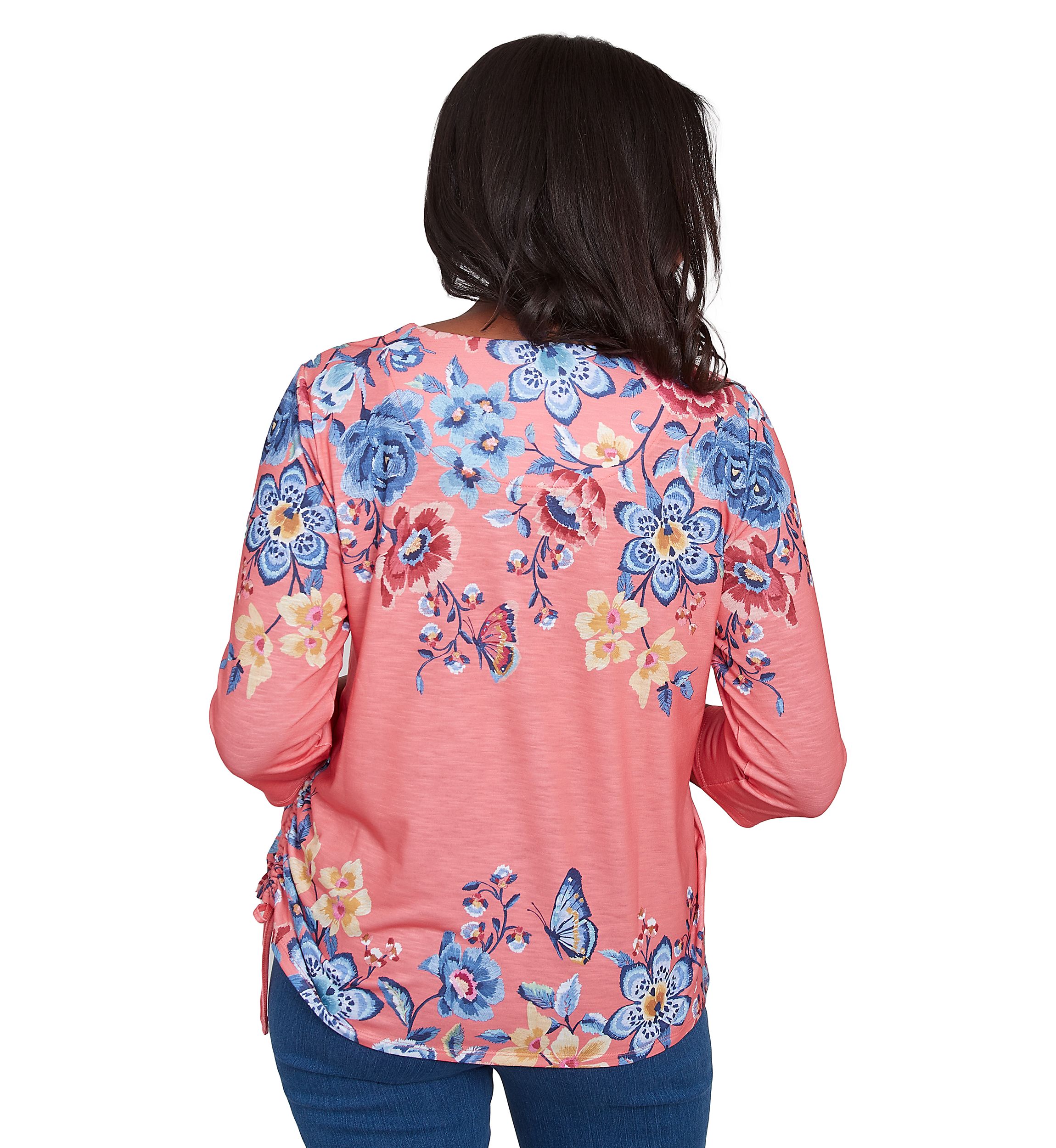 Womens Free Spirit Drama Placed Floral Print Top