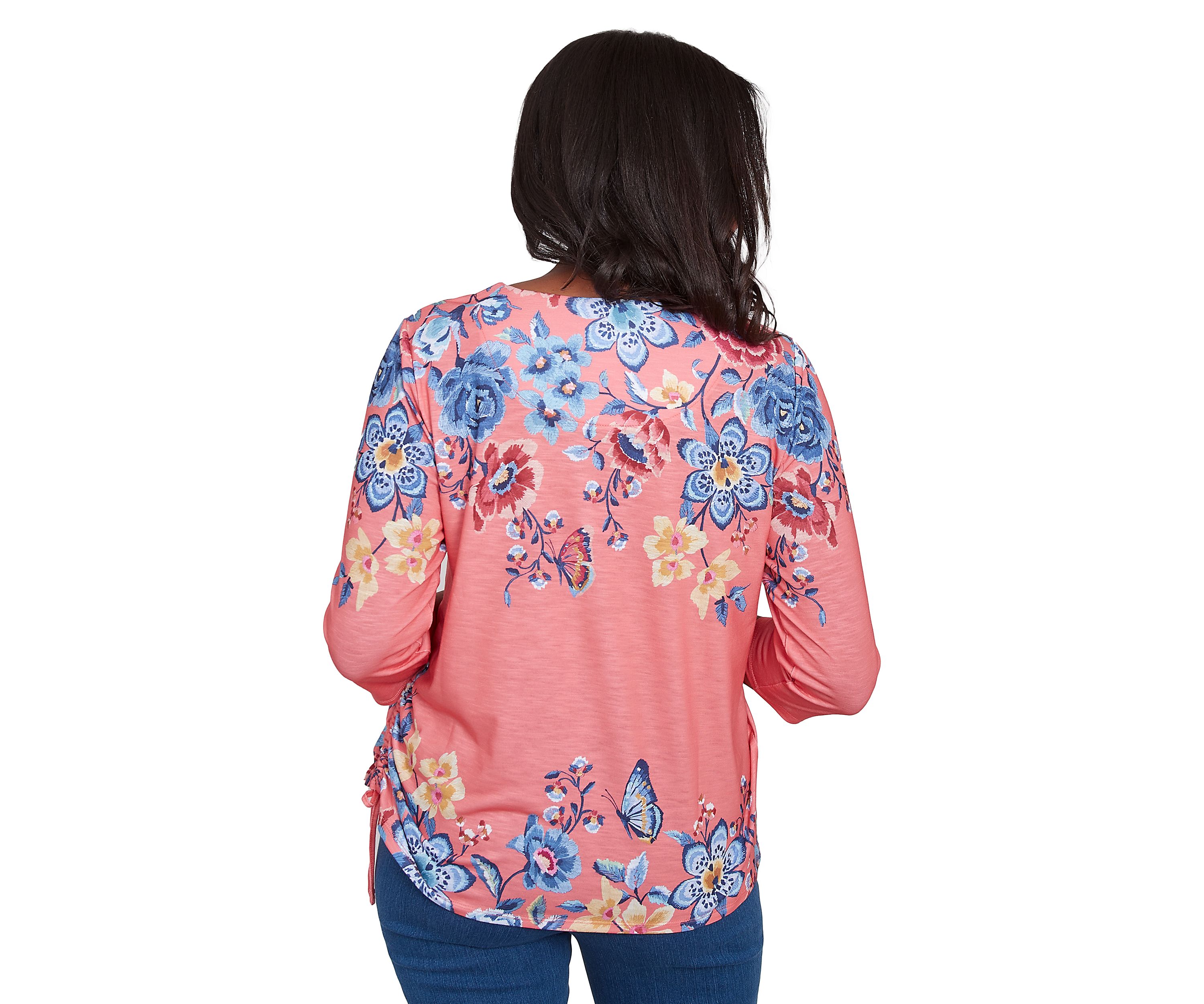 Womens Free Spirit Drama Placed Floral Print Top