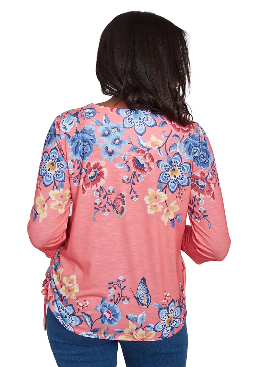 Womens Free Spirit Drama Placed Floral Print Top