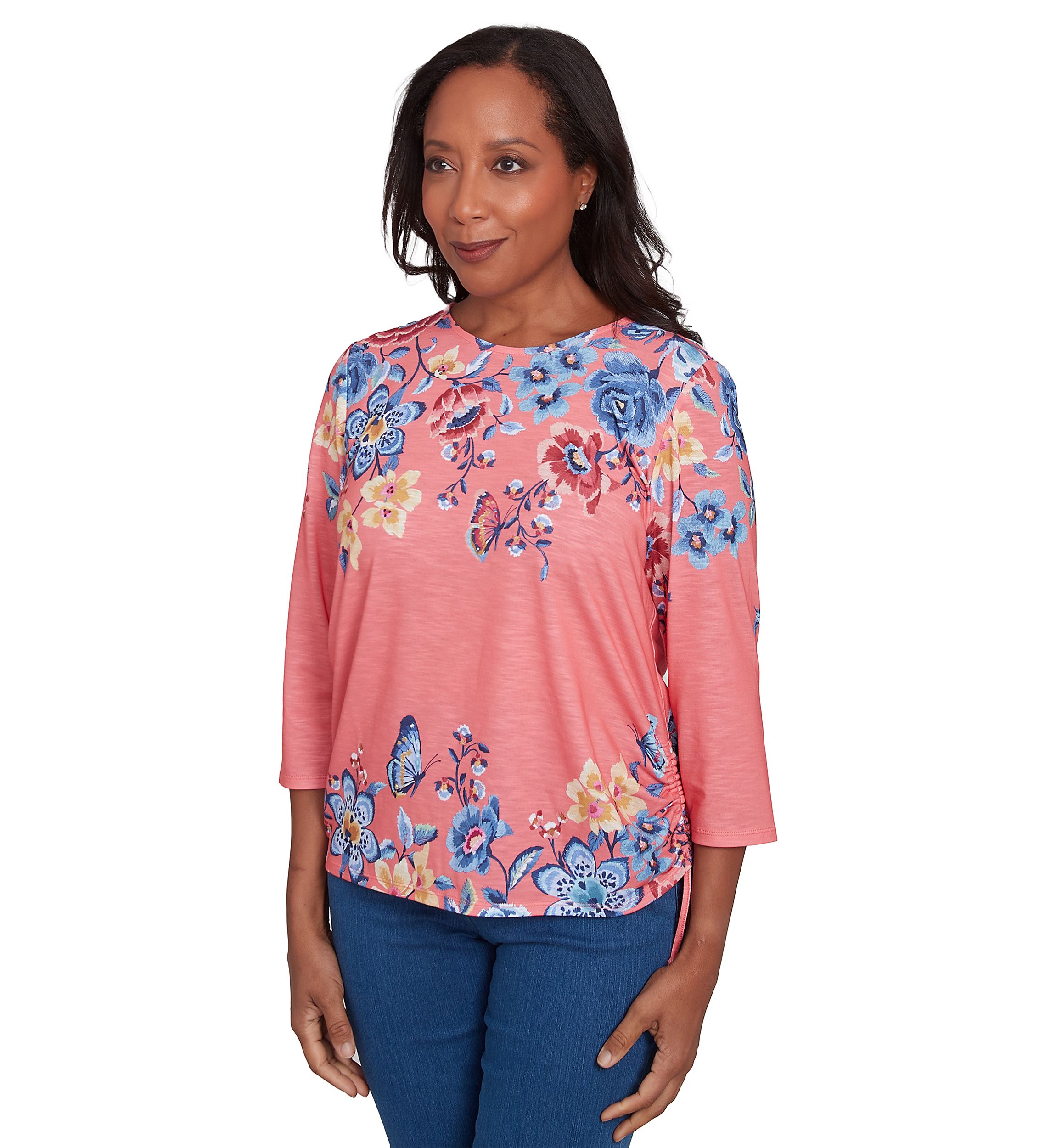 Womens Free Spirit Drama Placed Floral Print Top