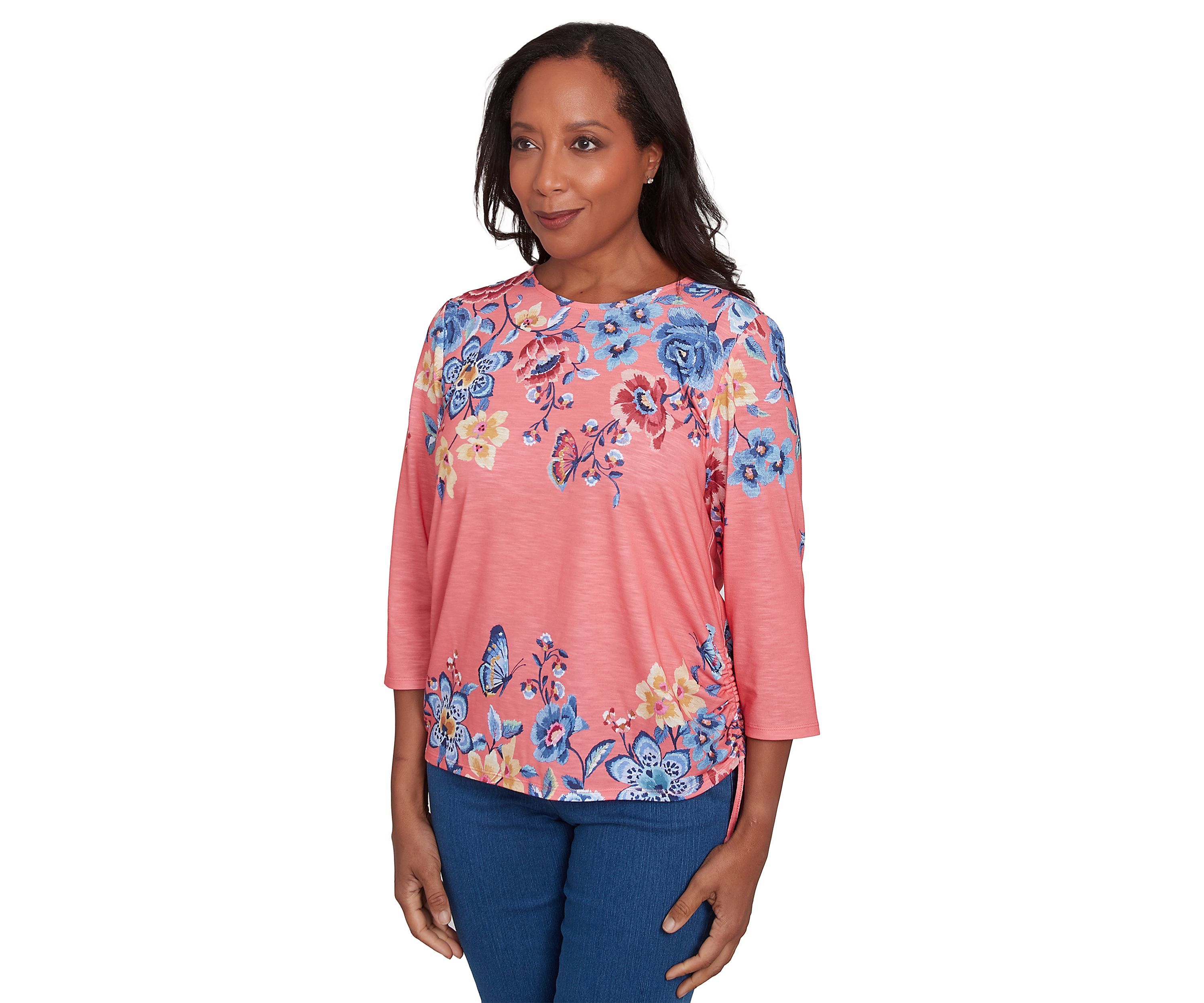 Womens Free Spirit Drama Placed Floral Print Top