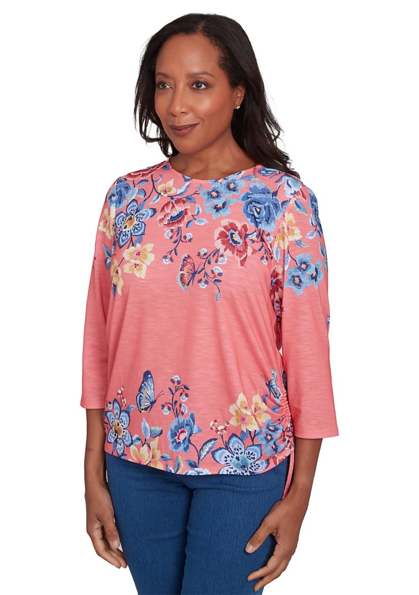 Womens Free Spirit Drama Placed Floral Print Top