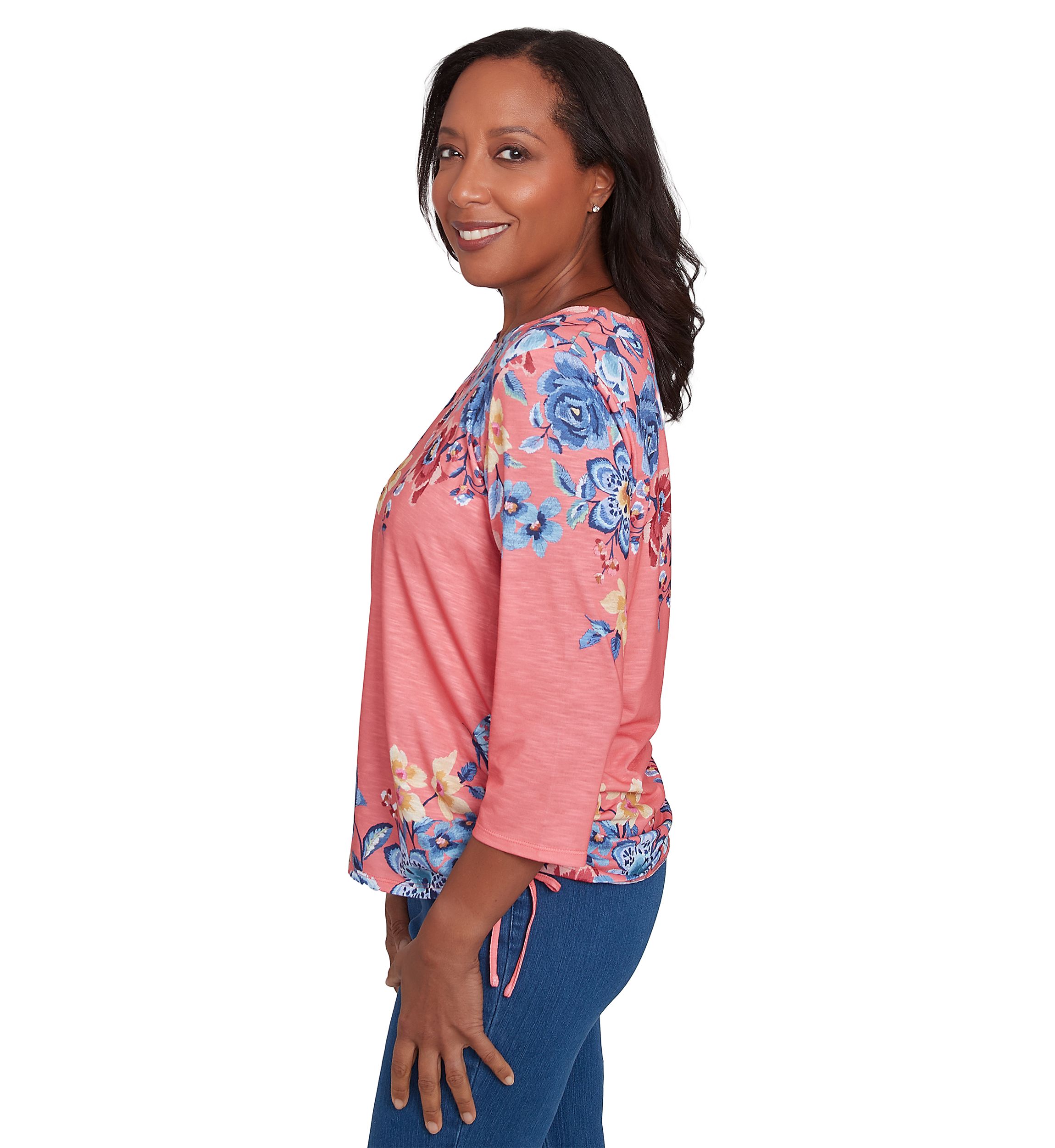 Womens Free Spirit Drama Placed Floral Print Top