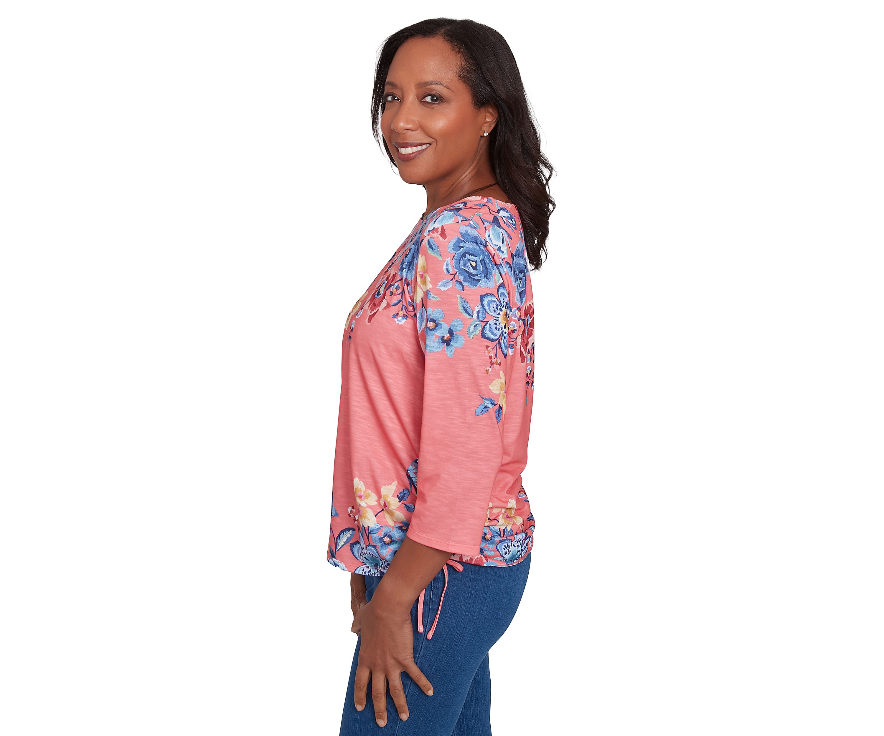 Womens Free Spirit Drama Placed Floral Print Top