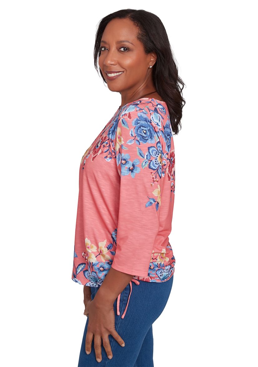 Womens Free Spirit Drama Placed Floral Print Top